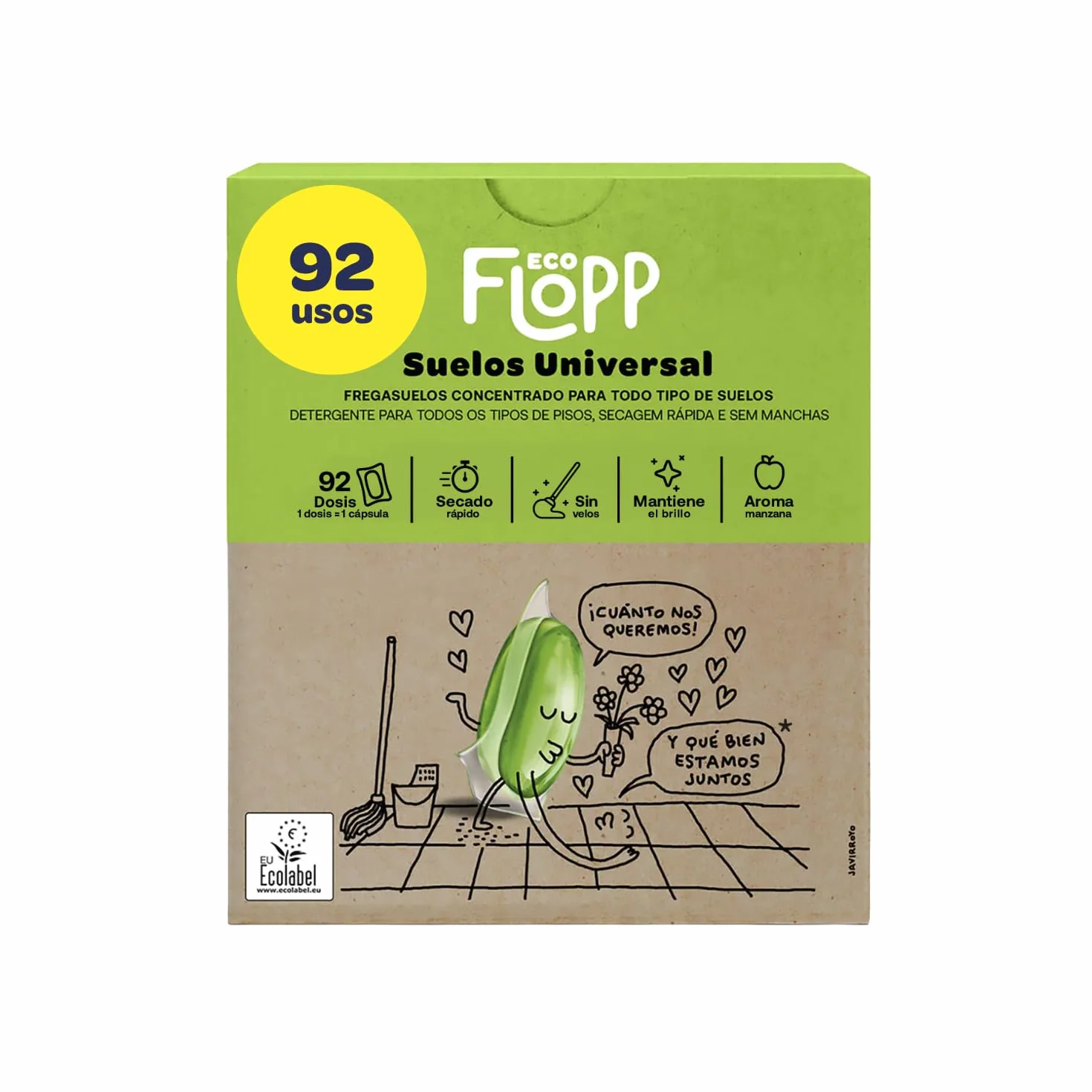 Fregasuelos Universal Ecológico 92 Cápsulas Aroma Manzana EU Ecolabel Concentrado