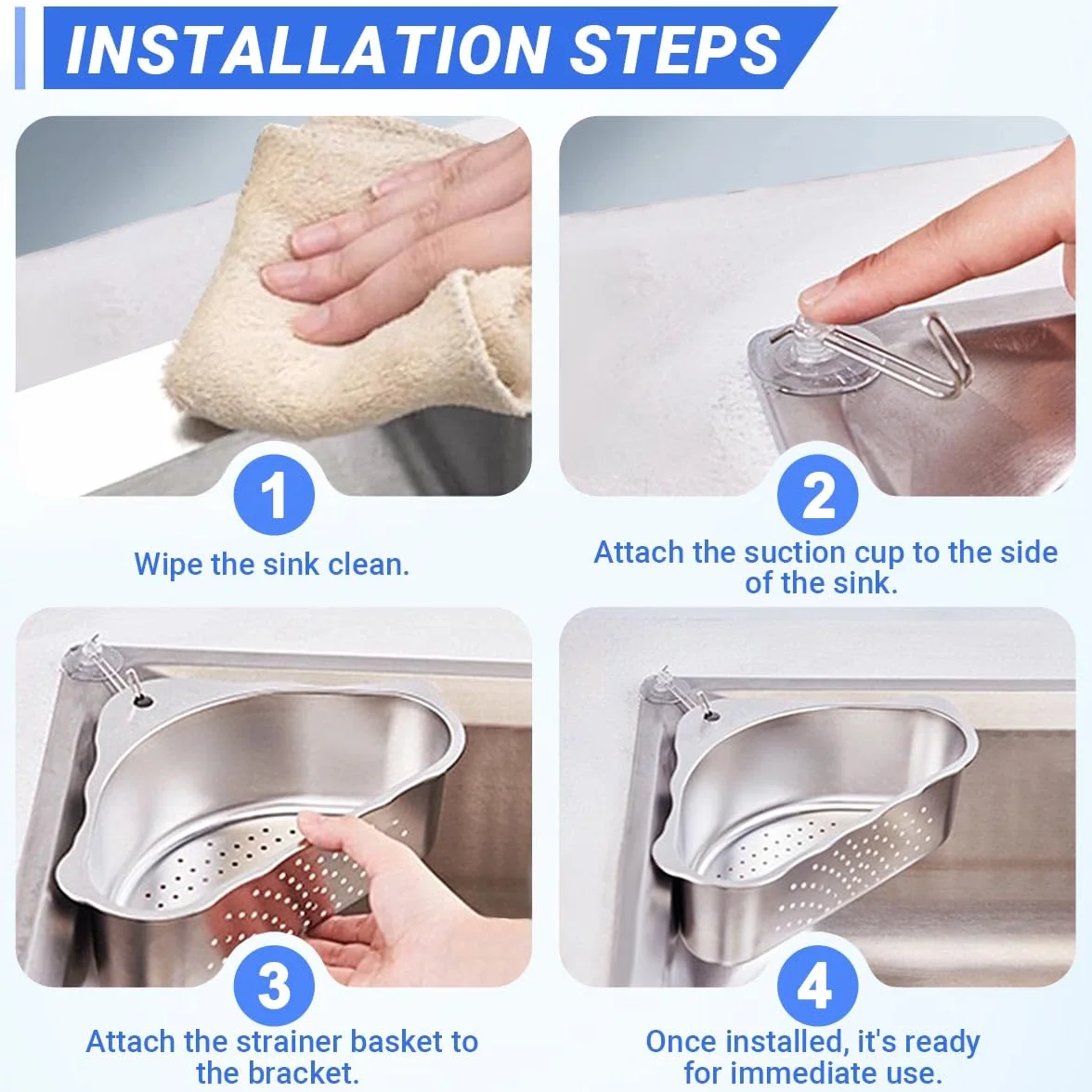 Colador para Fregadero de Cocina Cesta de Desagüe de Acero Inoxidable Triangular