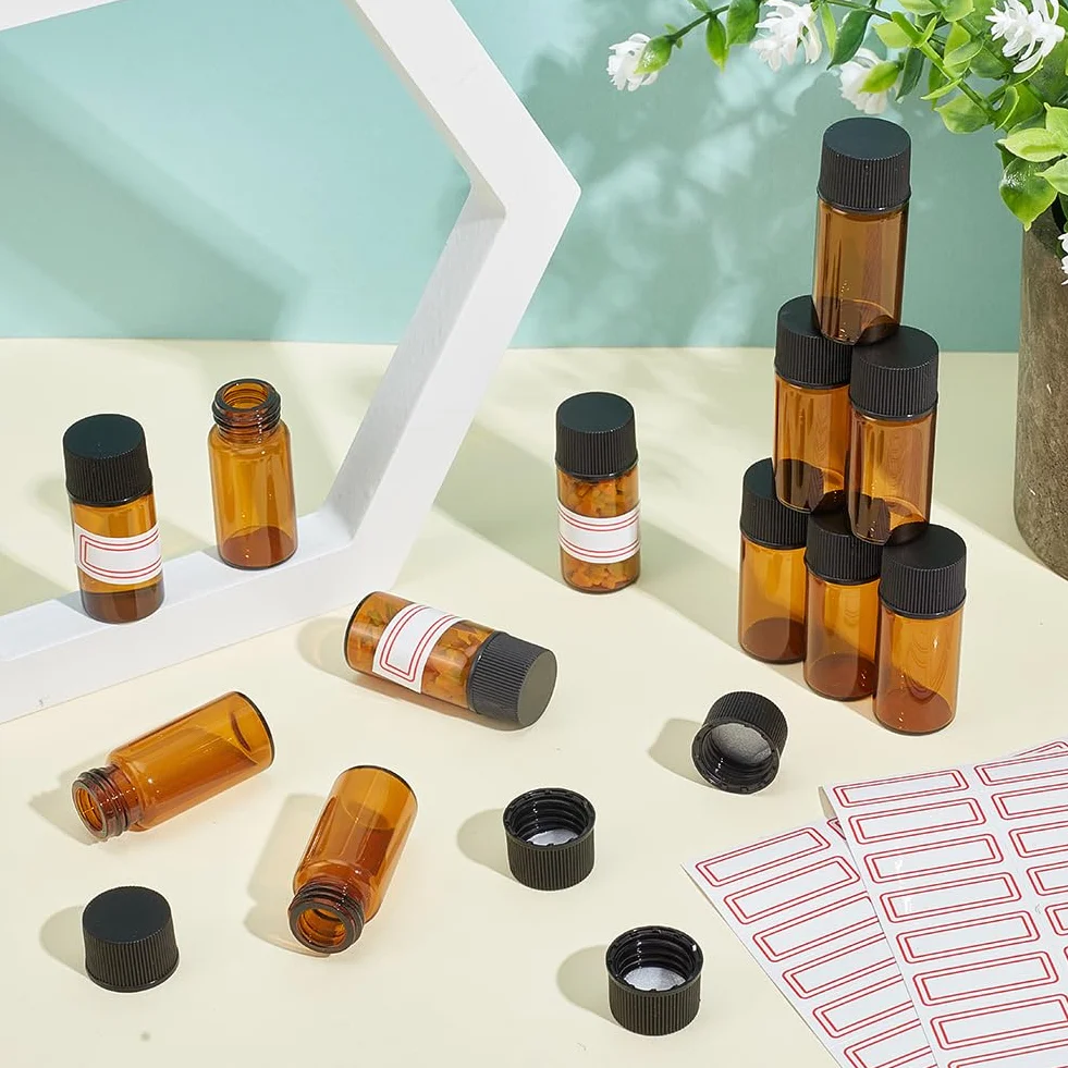 NBEADS Botella de Vidrio Ámbar 5 ml Frasco Pequeño para Aceite con Tapas de Rosca para Aceites Esenciales