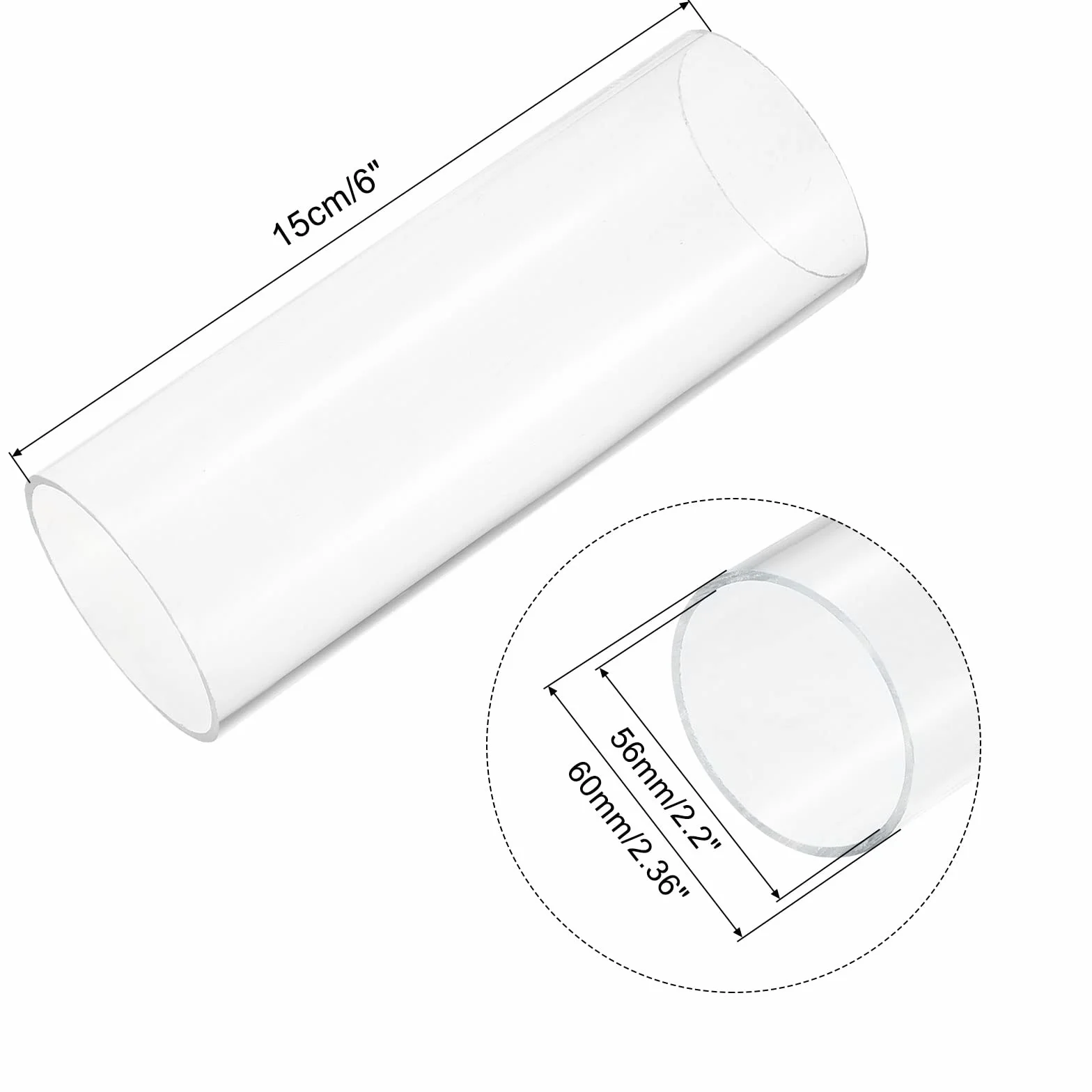 sourcing map Acrílico Tubo Transparente Rígido Redondo 56mm ID 60mm OD 6"