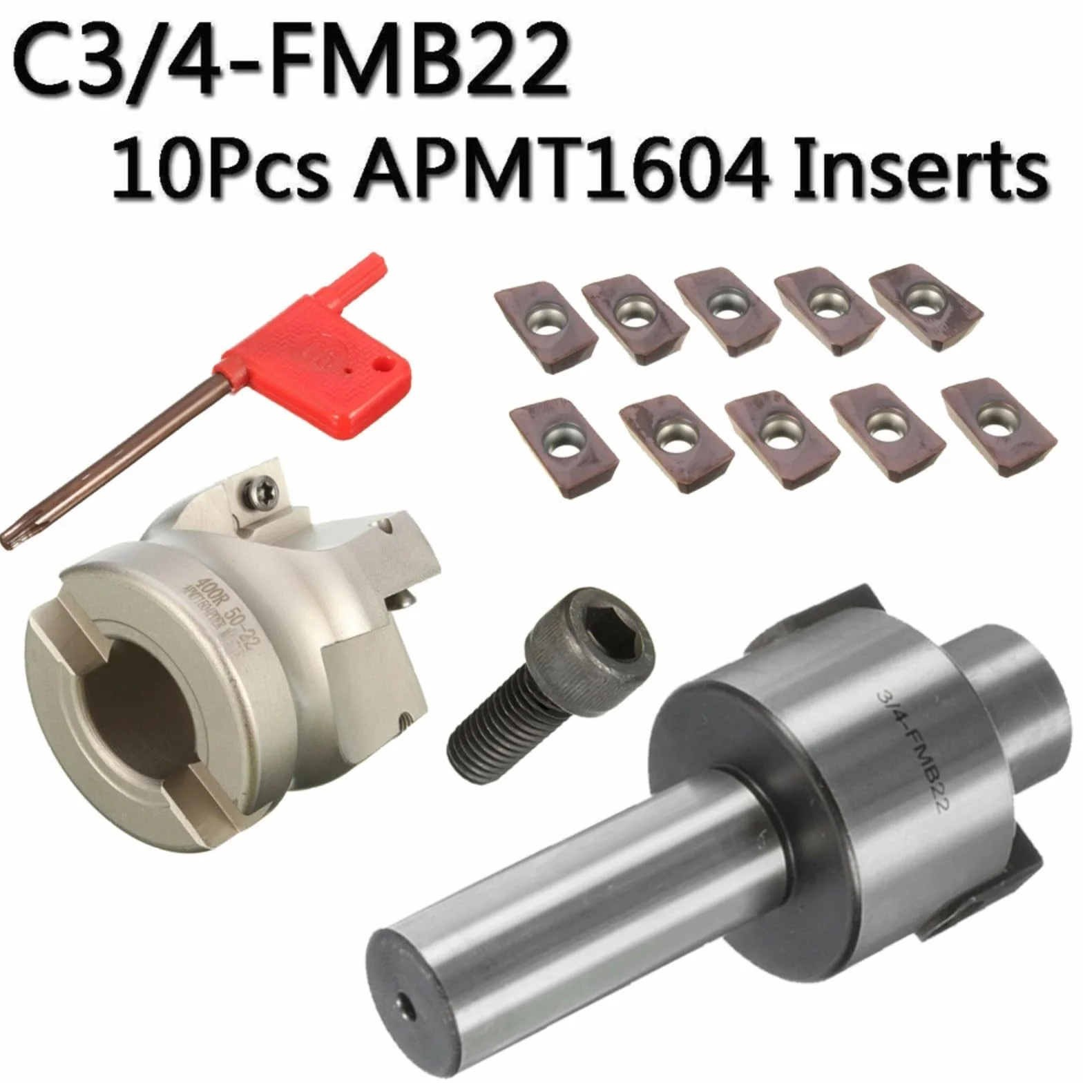 Fresa de frente CNC carburo cementado C3/4-FMB22 soporte 400R-50-22 10 piezas APMT1604