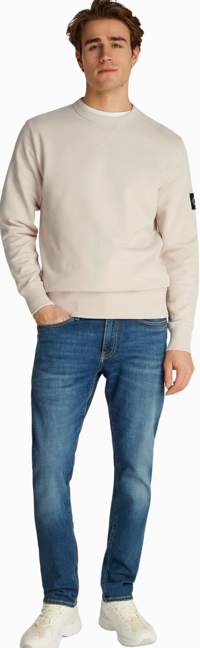 Calvin Klein Sudadera Hombre Badge Crew Neck de algodón