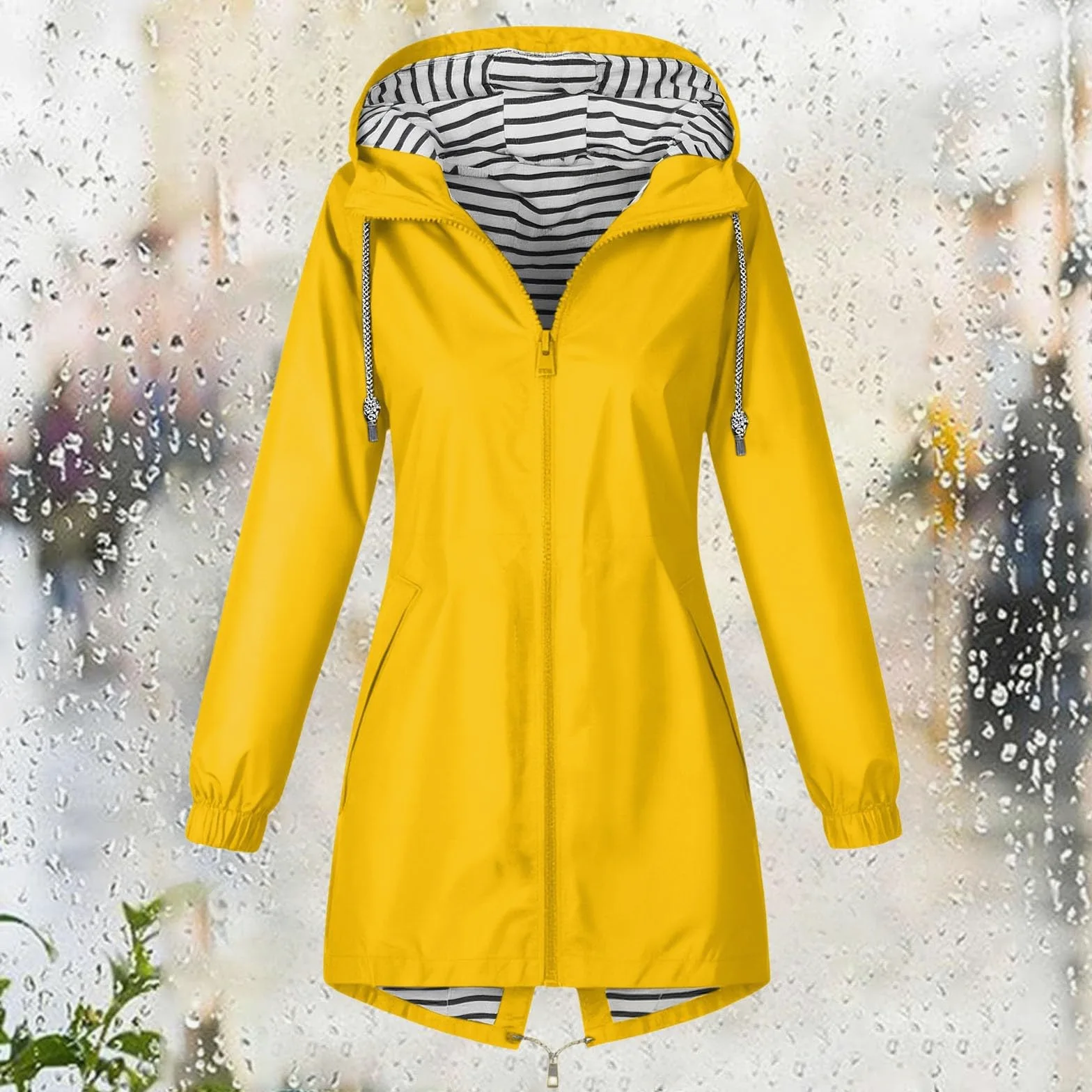 Genérico Chaqueta cortavientos anorak ligera senderismo capucha bolsillos rayas aventuras al aire libre mujeres