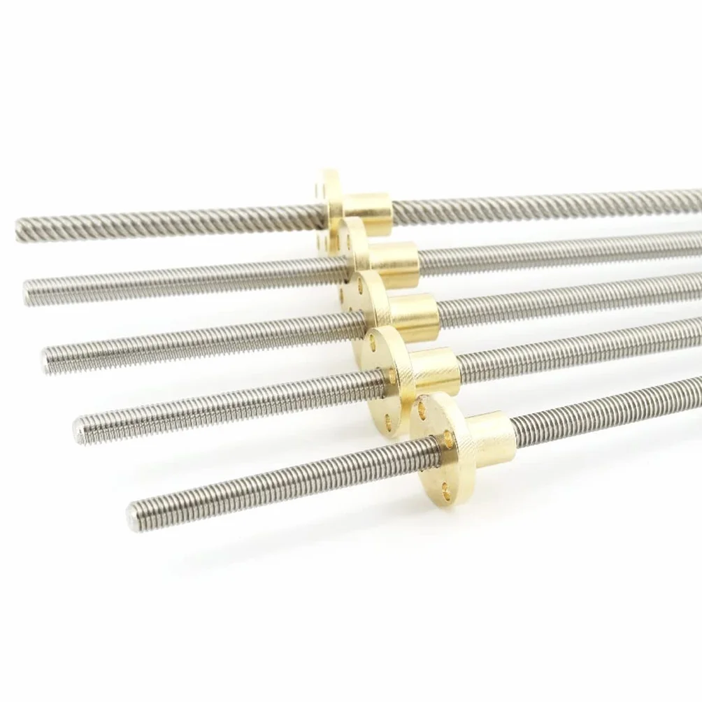 Husillo trapezoidal de acero inoxidable 304, 1 tornillo T6, longitud 180 mm, paso 2-12, con tuerca latón y varilla roscada