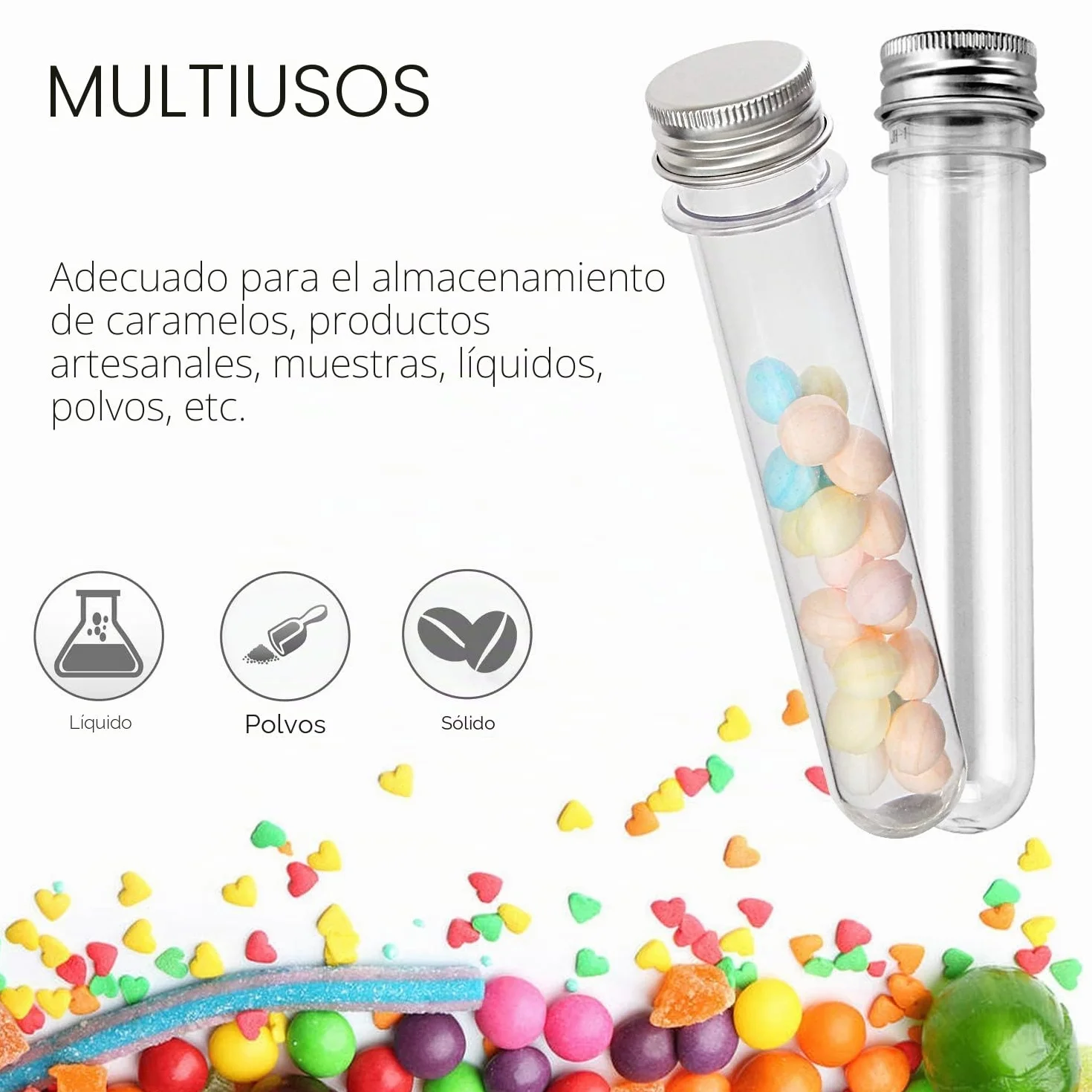 KAHEIGN 60 Piezas Tubos de Ensayo de Plástico 45ml con Gorras Transparentes para Especias Dulces