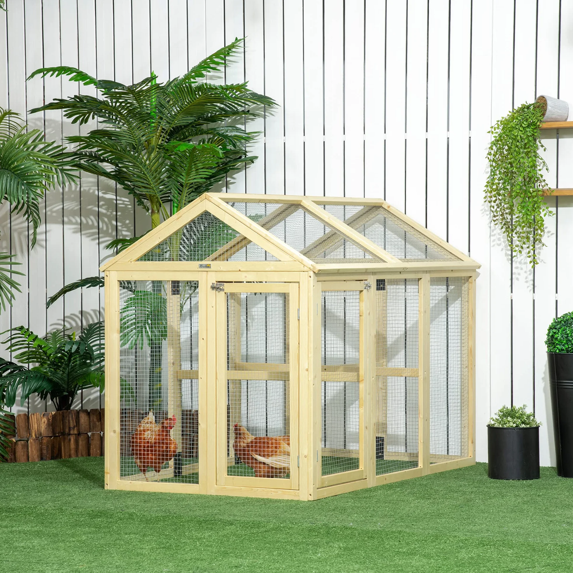 PawHut Gallinero Exterior Madera 140x88,5x106 cm 1-3 Gallinas 3 Perchas 2 Puertas Cierre
