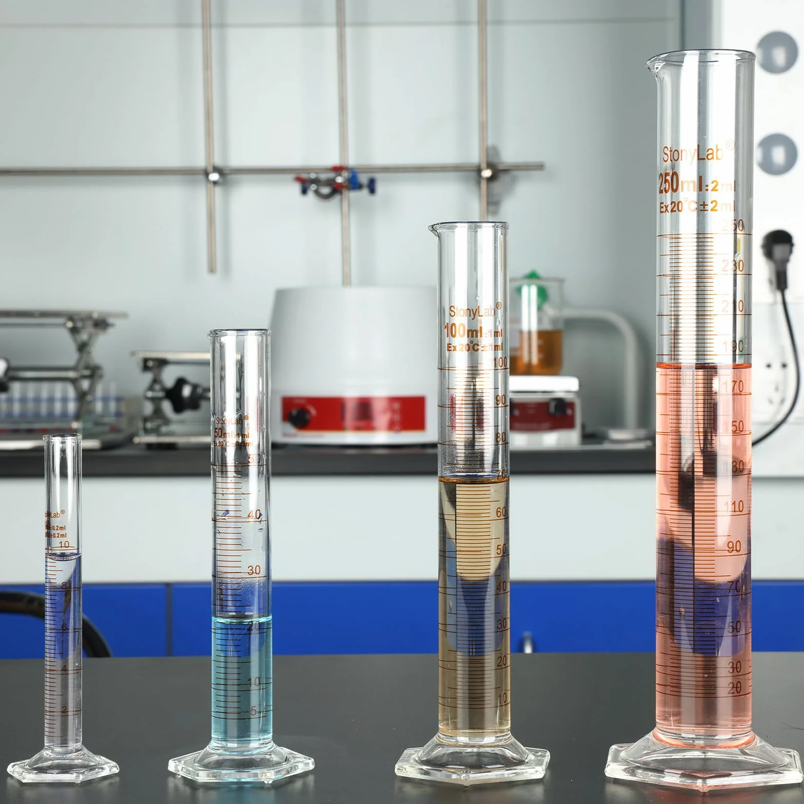 Cilindro Graduado de Vidrio de Borosilicato 250 ml, Paquete de 2 con Base Hexagonal