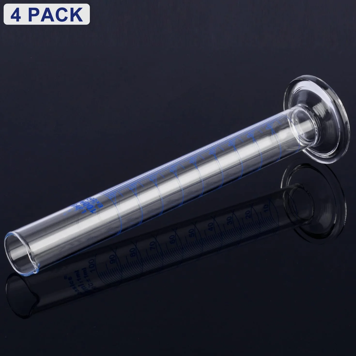 Labasics 4-Pack Vidrio de Borosilicato 100 ml Cilindro Graduado de Medición Pared Gruesa