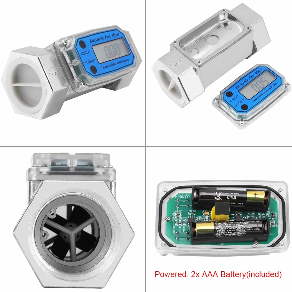 Digital Turbine Flow Meter 120L/Min Water Fuel Flow Meter 0-99999 Electronic Fuel Meter 1-1/2" NPT