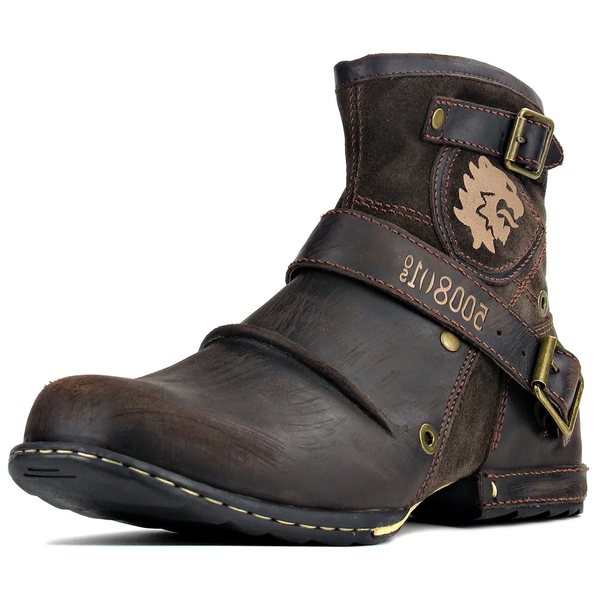 OSSTONE Botas para Moto Botines Hombre de Invierno Piel Zapatos Negras Vestir Nieve Piel Forradas Calientes Planas Combate Militares Cremallera Boots OS-5008-1-N