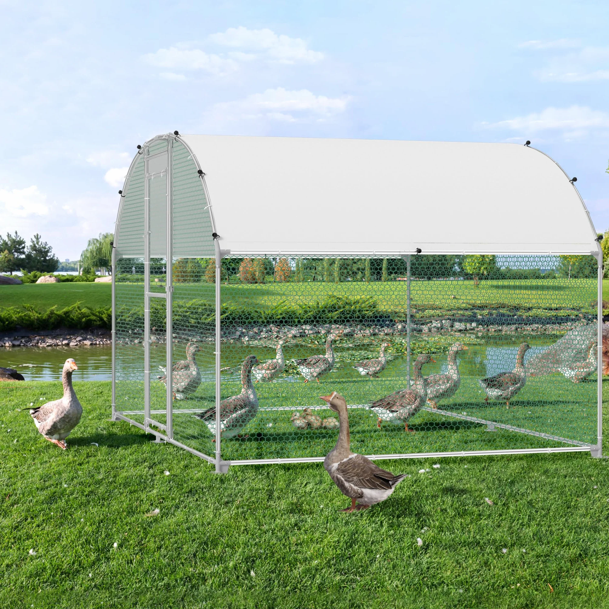 HENGMEI Gallinero 300x200x200cm Acero galvanizado Jaula para gallinas con techo de PE Exterior