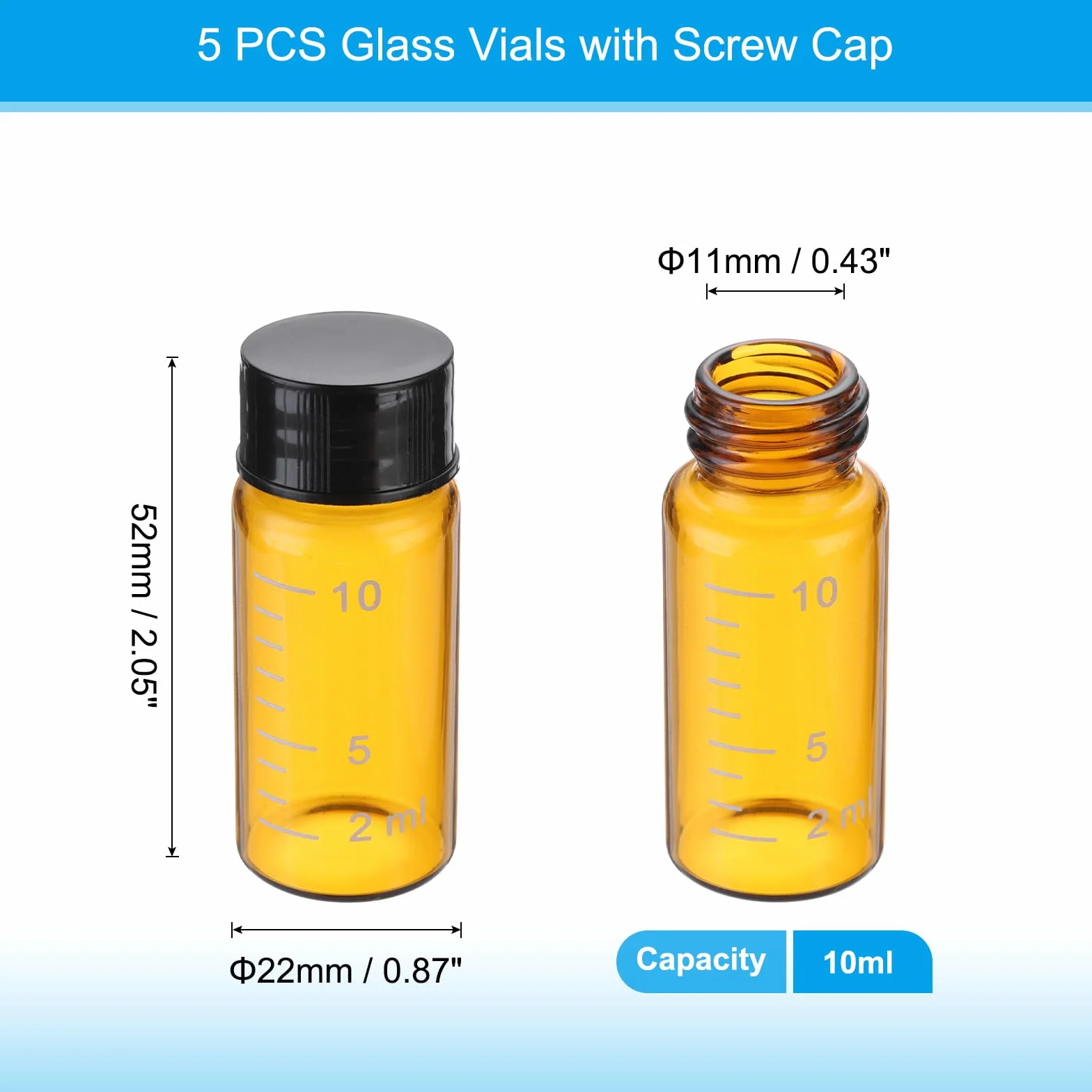 PATIKIL Pequeños frascos de vidrio ámbar 10 ml con tapas roscadas, 5 piezas mini botellas selladas a prueba de fugas