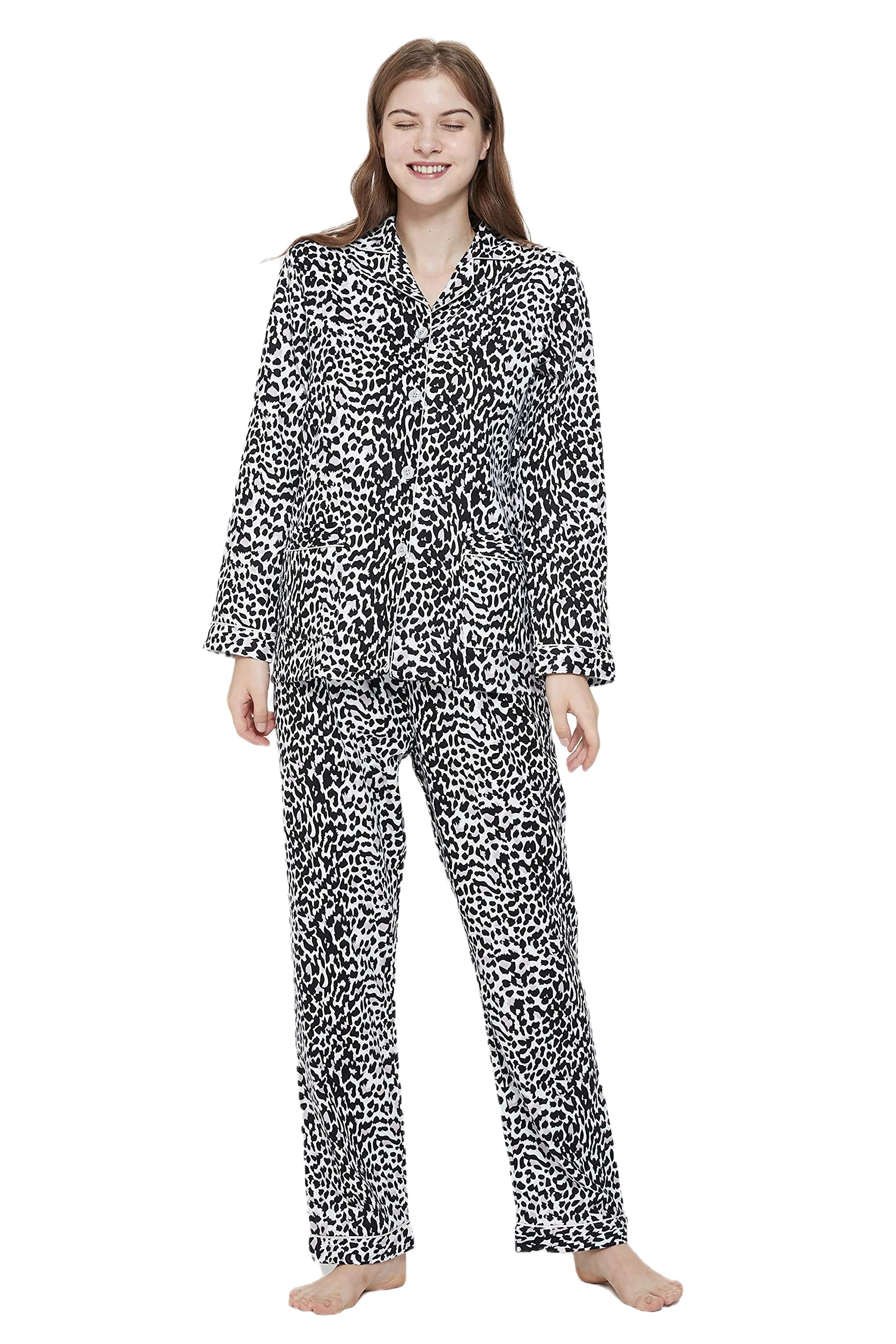amaxer Conjunto de pijama de franela para mujer, 100% algodón, suave, de Navidad, para mujer, pijama de manga larga, con botones, ropa de dormir cálida
