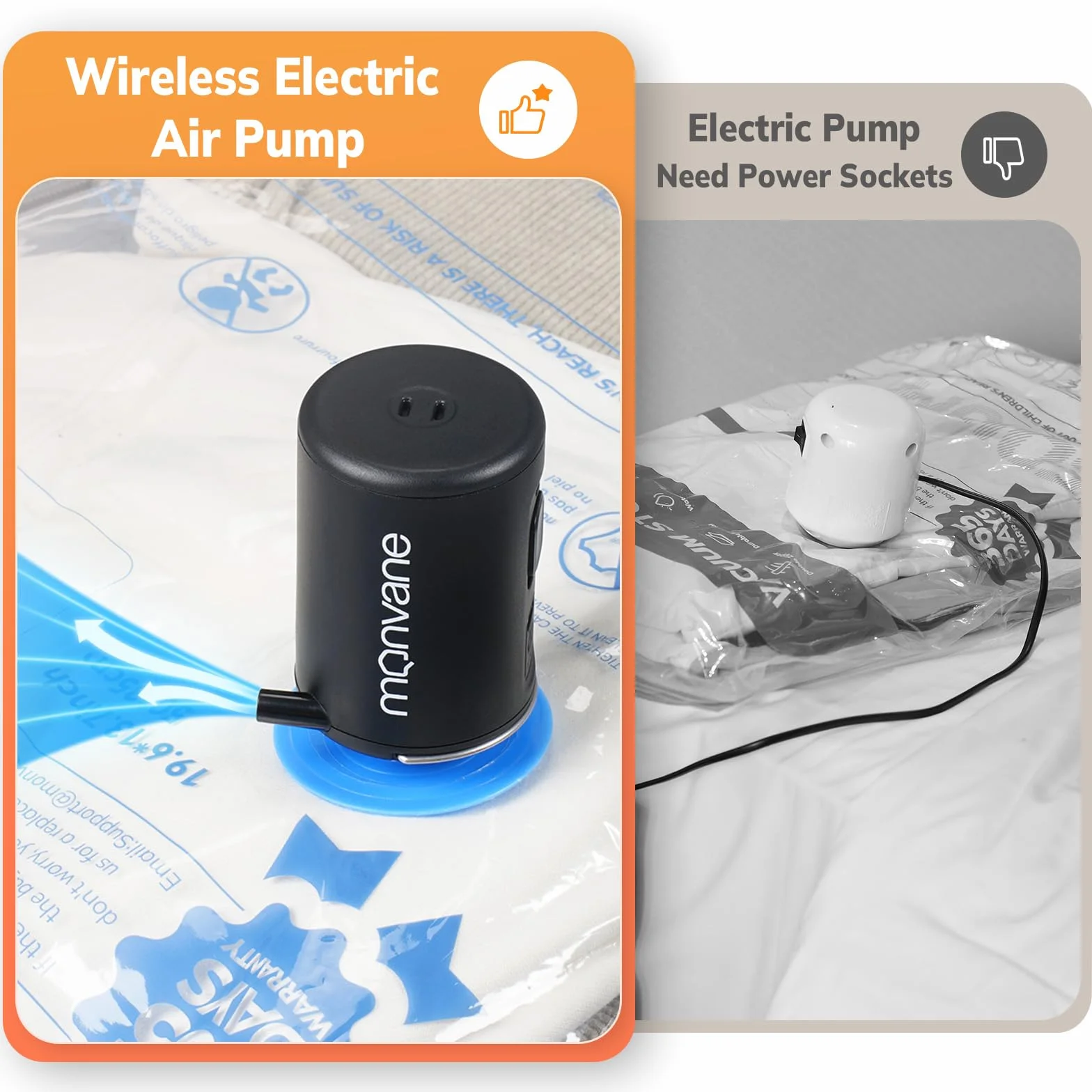 MONVANE Mini Bomba de Vacío Eléctrica Portátil Inalámbrica USB-C para Bolsas de Ropa