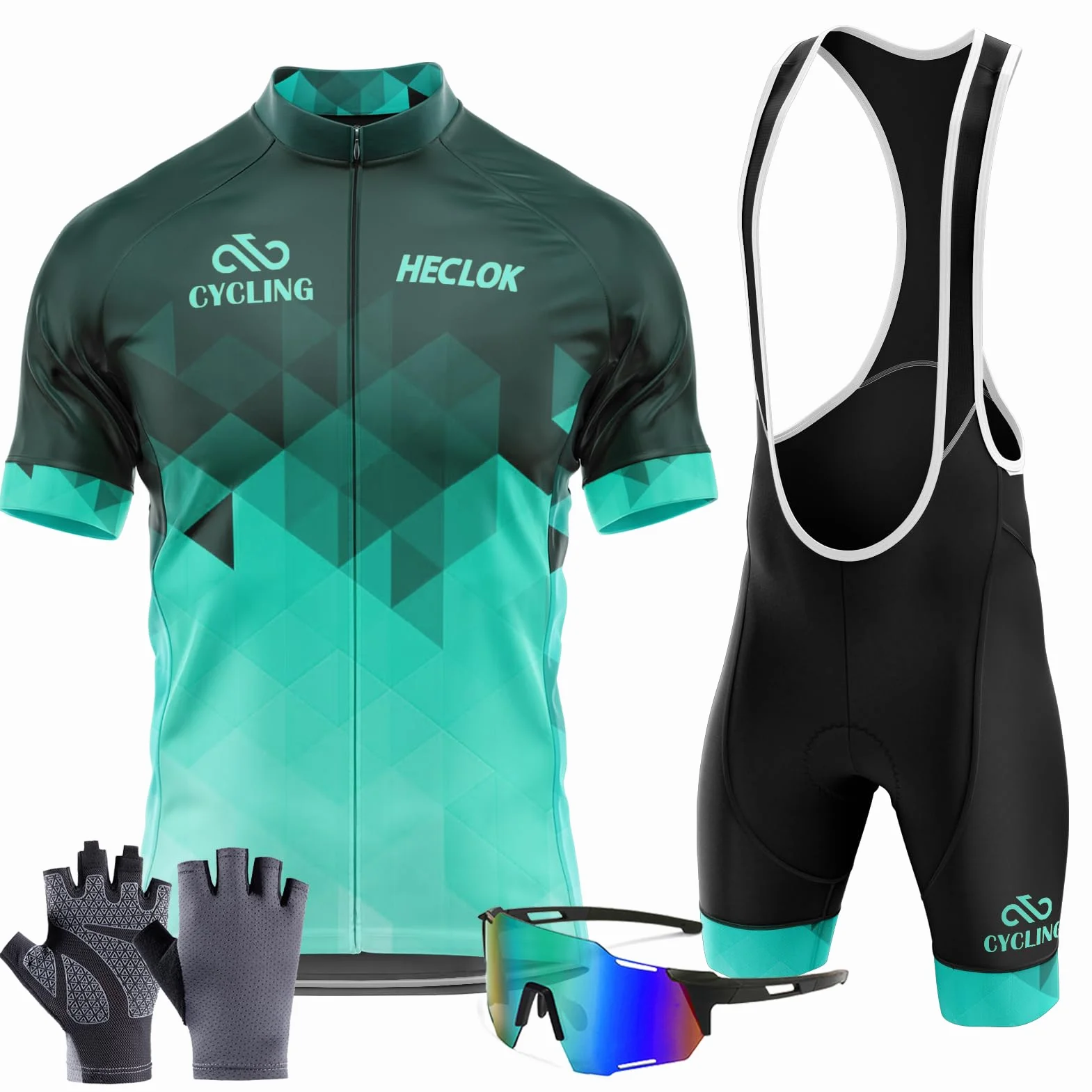 Traje Ciclismo Hombre, Ropa Ciclismo Hombre Culote Bicicleta Hombre Equipacion Ciclismo Jersey + Pantalones Cortos y Babero MTB TranspirableAcolchado para Ciclismo＋Guantes y Gafas