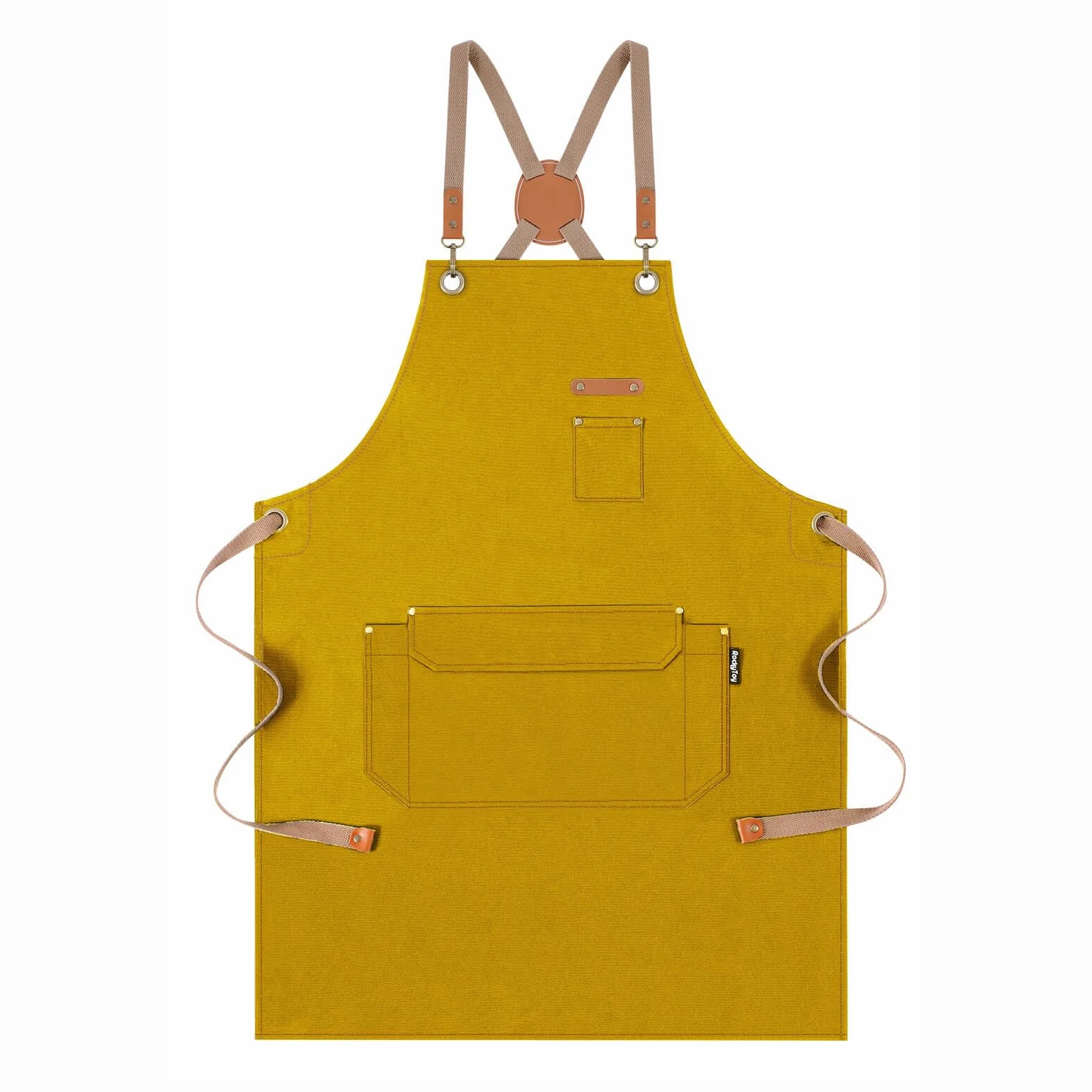 Delantal de trabajo para chef, hombres y mujeres, con bolsillos, delantales de lona de algodón para trabajar en el jardín, cocina y pintura de artista, Amarillo, X-Large