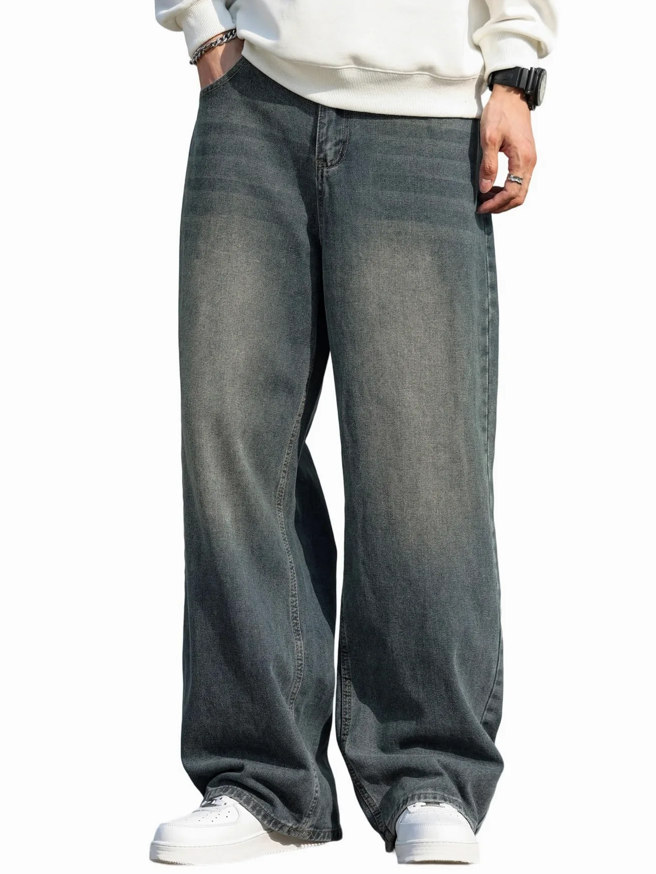 Jeans Baggy Hip Hop para Hombres,Jeans Skater de Pierna Ancha,Pantalones de Denim Holgados