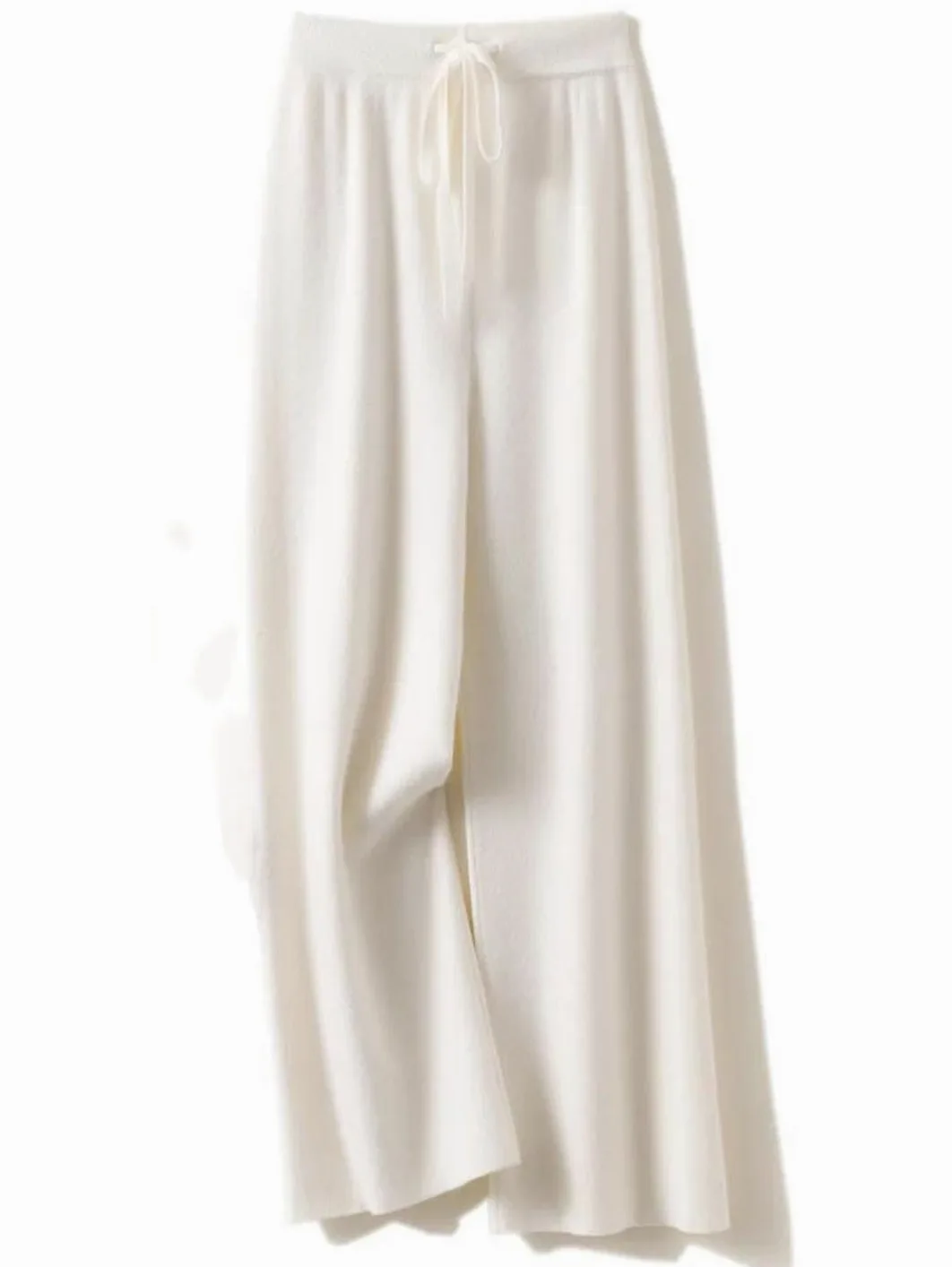 Pantalones Anchos de Lana 100% for Mujer, de Punto Suave for Invierno, con Cintura Elástica y Cordón Ajustable
