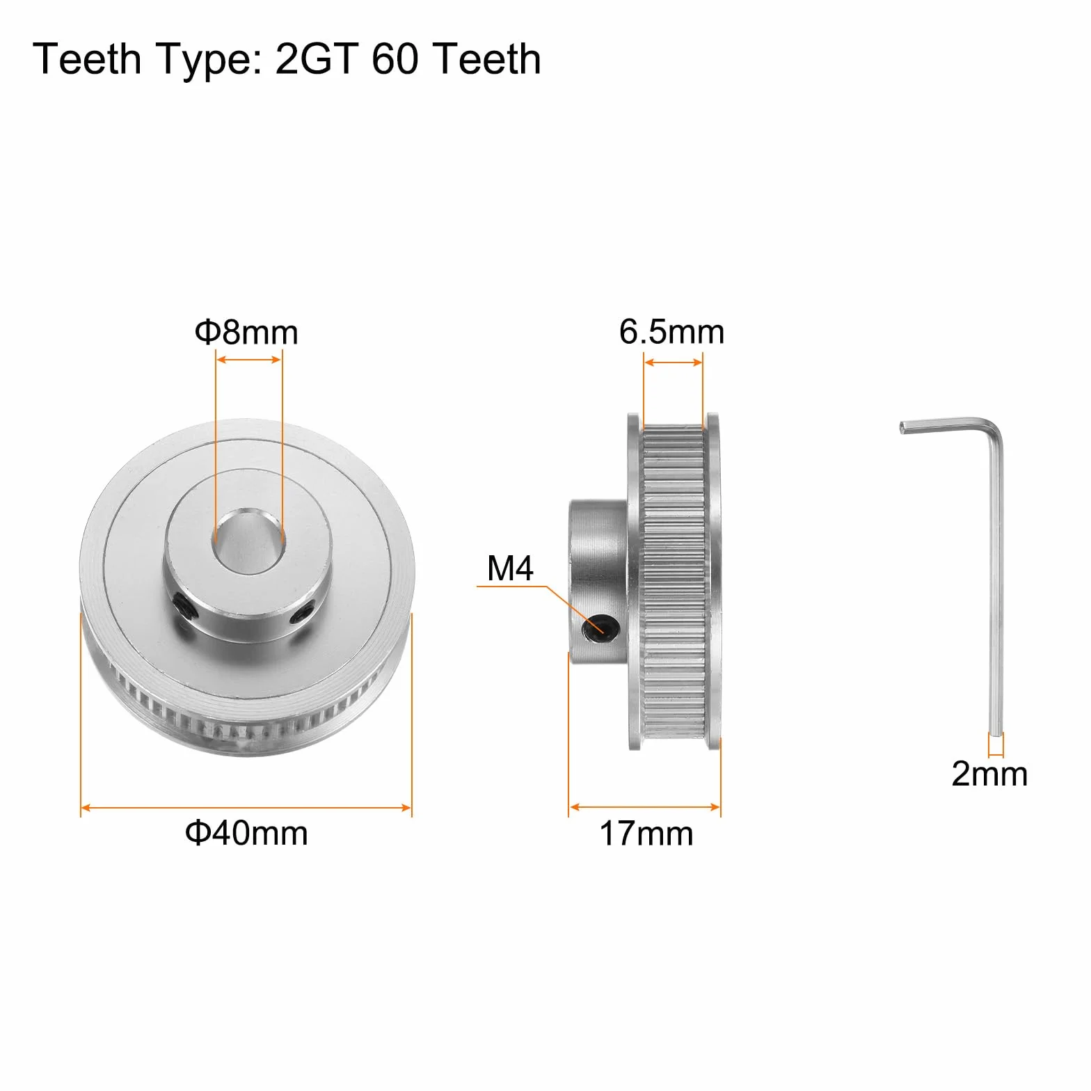 sourcing map 2GT Polea 60 Dientes 8mm 40mm Aluminio Correa Distribución CNC