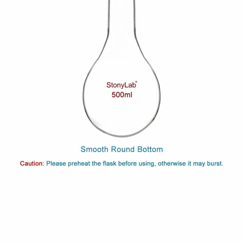Kjeldahl Flask, Heavy Wall Borosilicate Glass Round Bottom Flask, 24/40 Standard Taper Joint, 500 ml