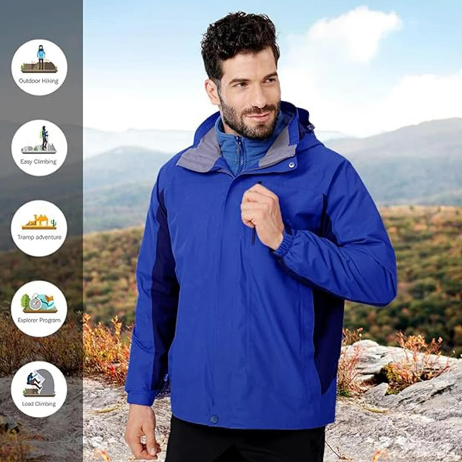 Chaqueta de Esquí para Hombre Chaqueta de Invierno Impermeable 3 en 1 Chaqueta para La Nieve Capucha Resistente Al Viento con Abrigo Interior de Forro Polar Cálido,E-XXL