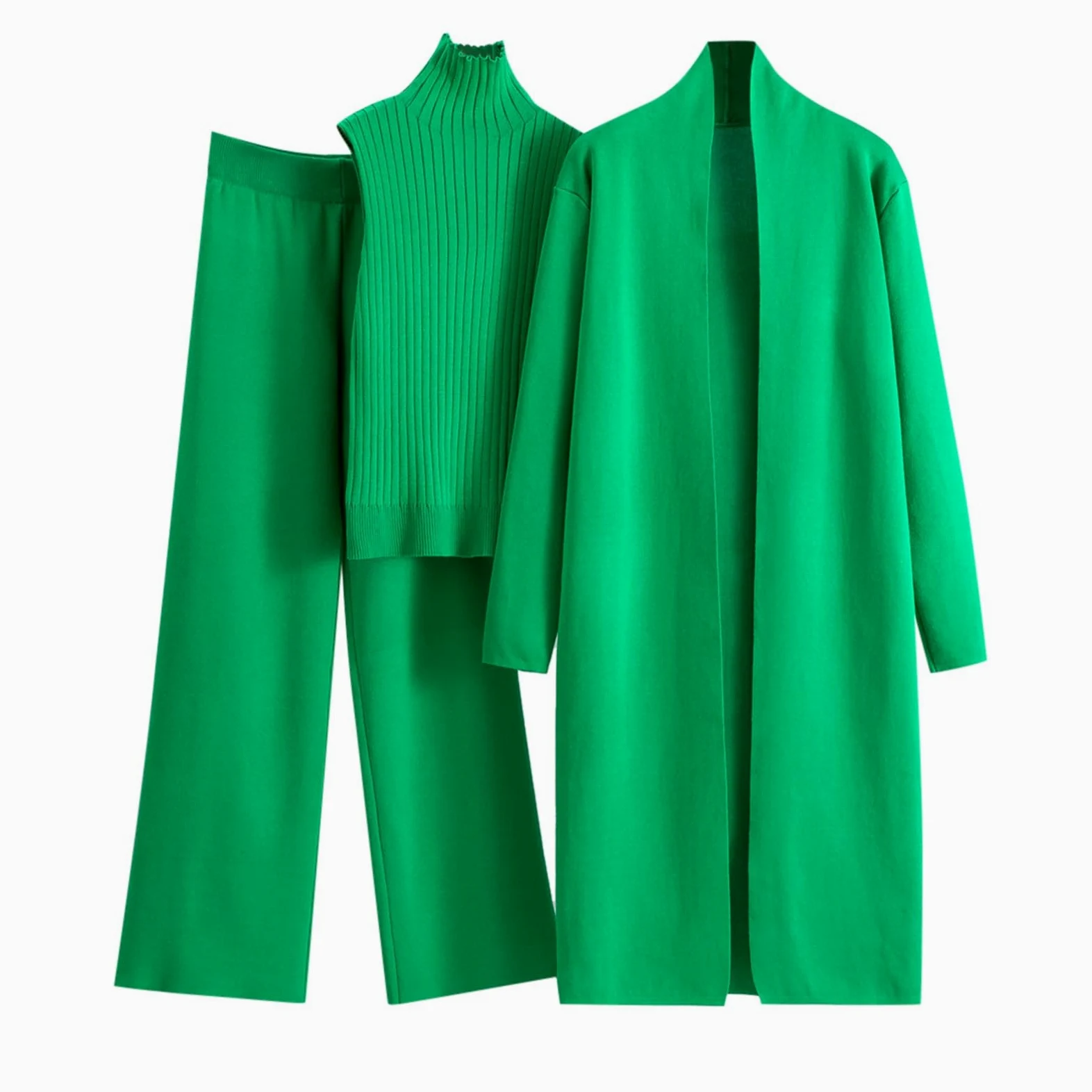 Generisch Primavera Otoño 3 Piezas Mujeres Cardigan Chándales Pantalones de Punto Conjunto de Suéter Traje Moda 3 Piezas