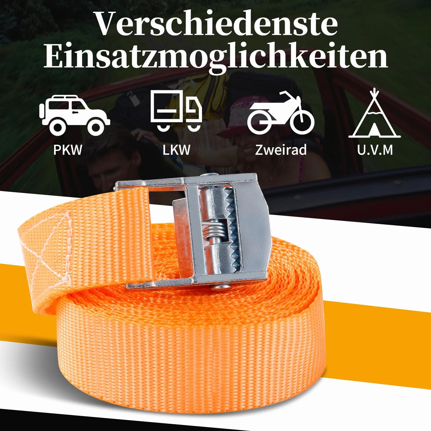 Cinchas de Amarre 25mm x 4m Correas Tensoras DIN EN 12195-2 Naranja