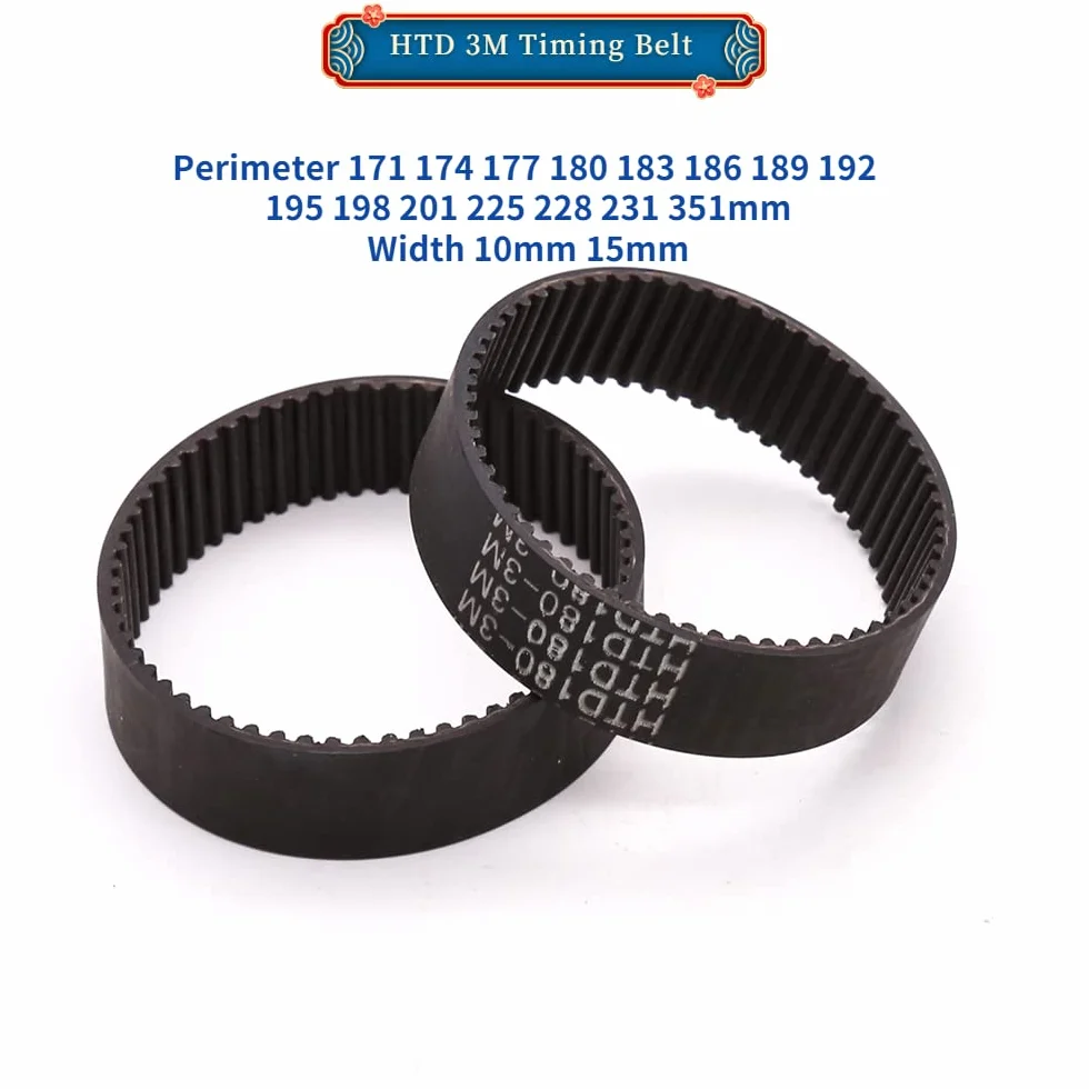 Correa Dentada HTD 3M 3mm Paso 225-201mm Ancho 10mm/15mm Goma Cerrada 3M-189mm-15mm