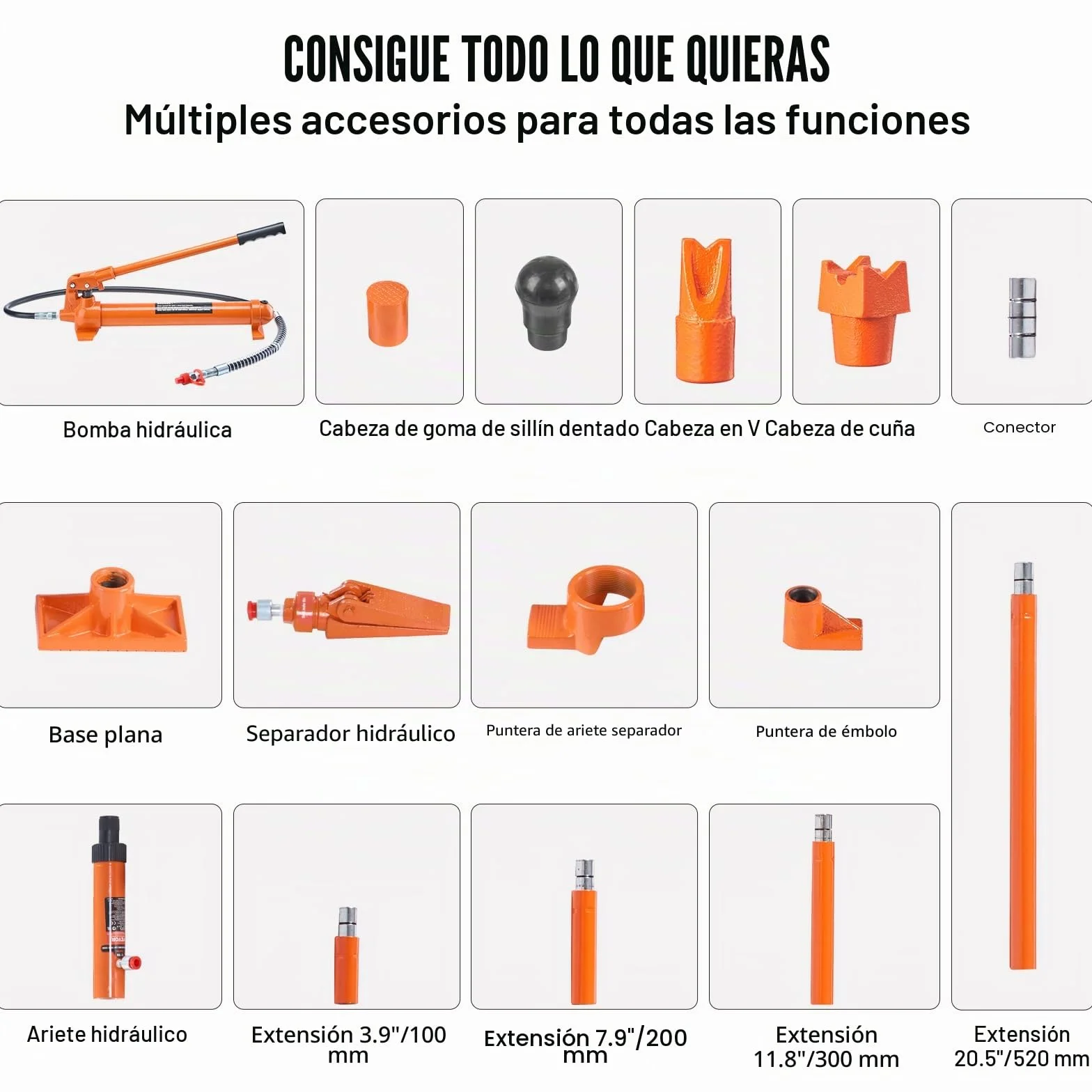 VEVOR Kit de Cilindro Hidráulico 12 T Gato Portátil con Manguera 1,4 m