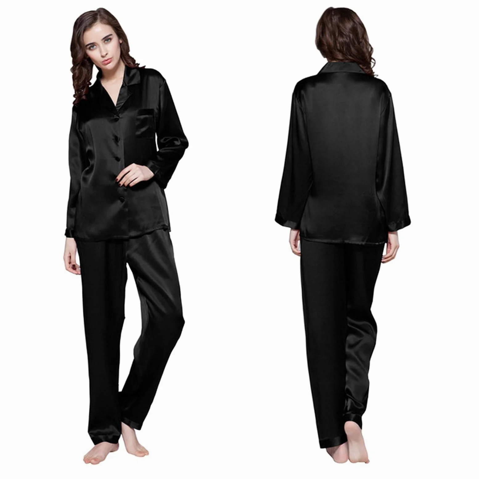 MOGSA Conjunto de pijama de seda para mujer, 2 piezas, con botones delanteros, pantalones para el hogar, trajes para mujer