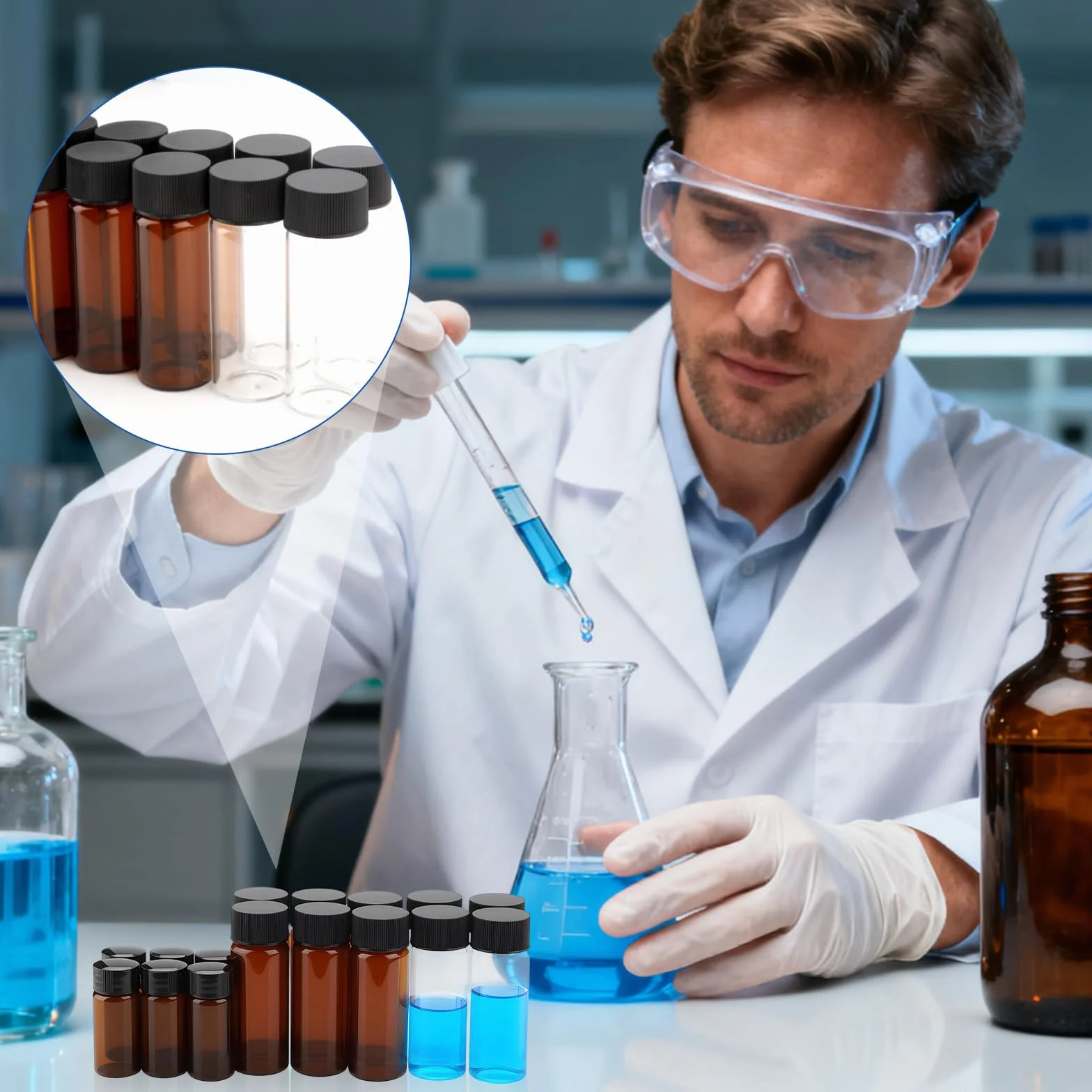 Botellas de cristal marrón 30 ml con tapón de rosca, mini botella de muestra para laboratorio