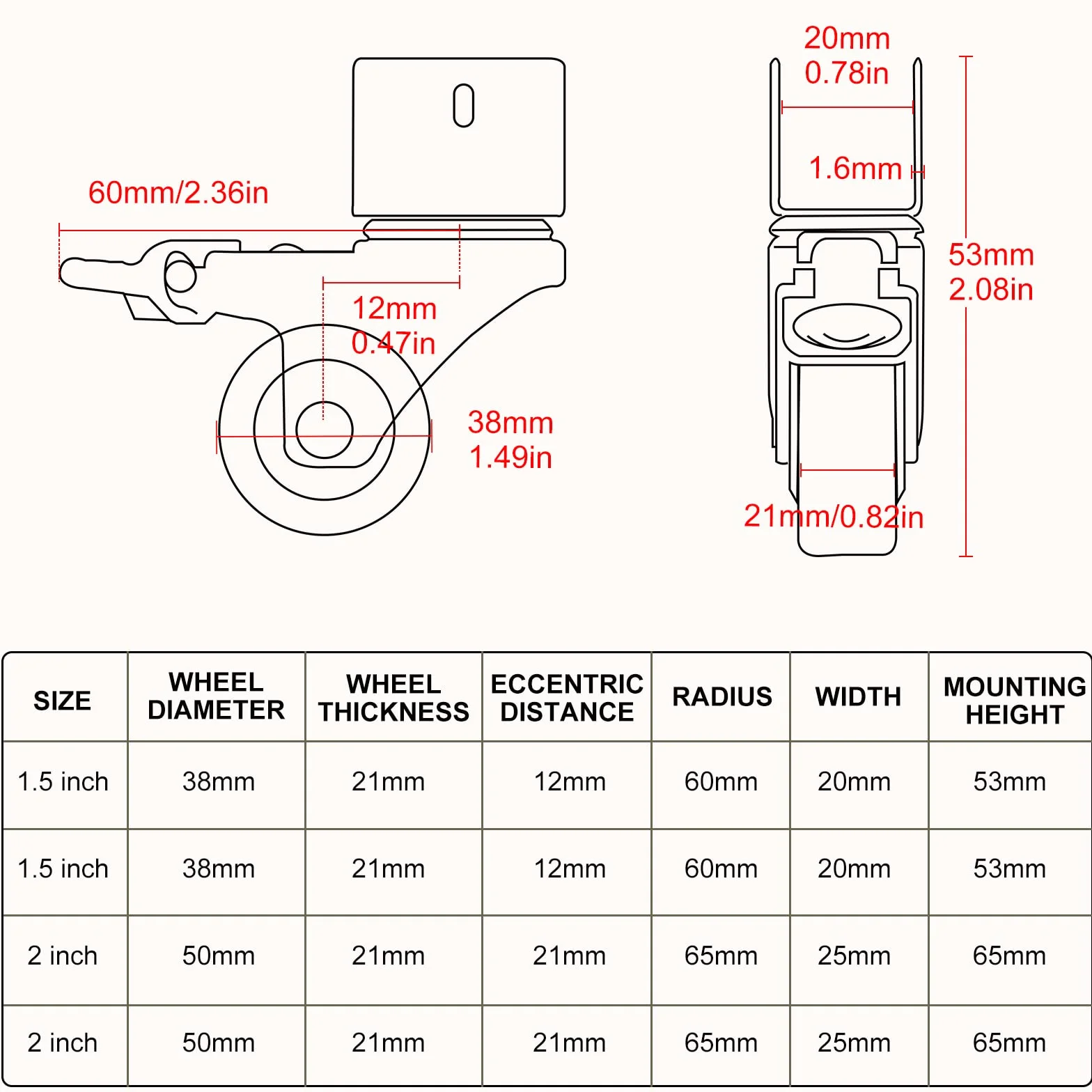 CPROSP 4 Redas para Cuna Ruedas con Freno en U φ38mm, Soporte Hasta 60KG, Ruedas Giratorias Silencio, 20MM Apertura
