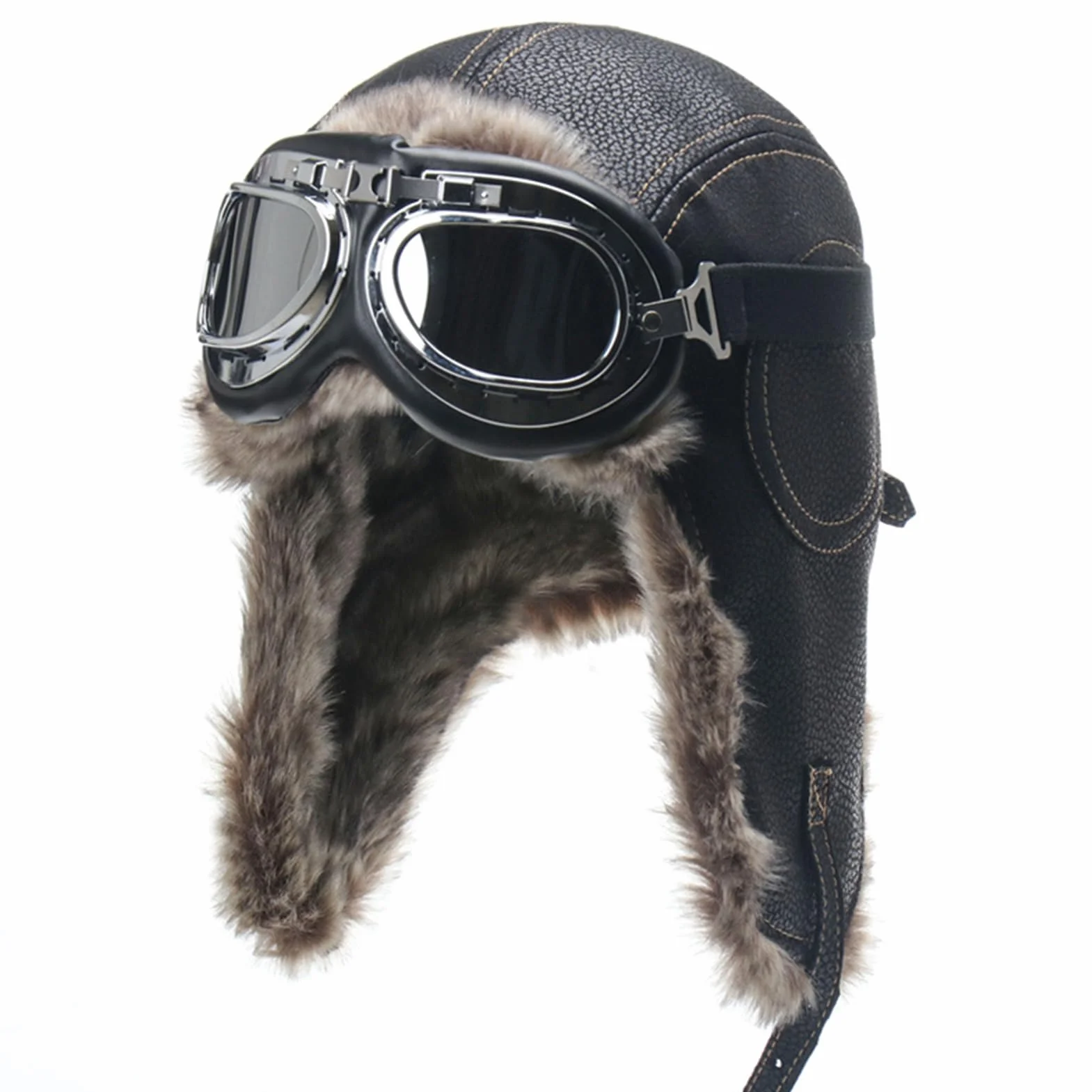 Lifup Sombrero y Gafas de Aviador Vintage, Sombrero de Invierno, Unisexo Gorros de Aviador Gorro de Cuero Sintético con Orejeras Anti Viento