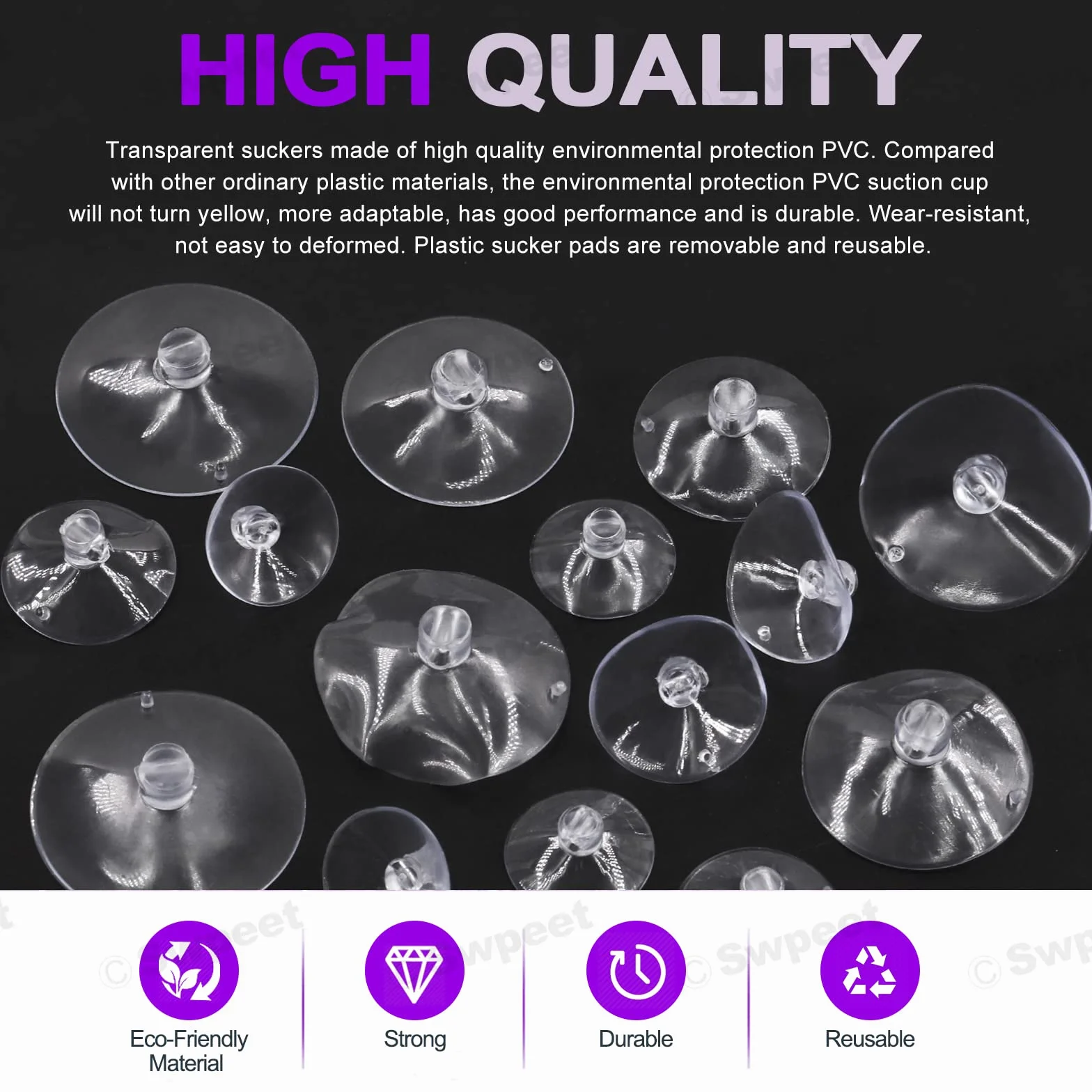 Swpeet Juego de 80 ventosas transparentes de 5 tamaños 1-9/5 pulgadas Kit surtido para ducha