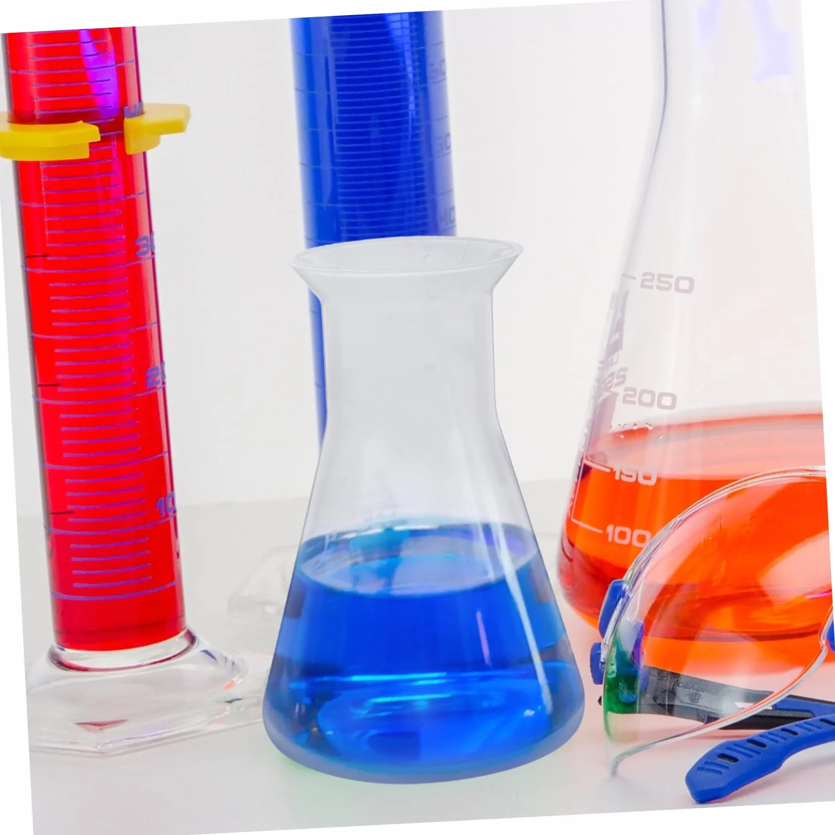 Matraz Erlenmeyer de Plástico 100 ml, Juego de 6 Matraces Cónicos Graduados Cuello Estrecho para Laboratorio