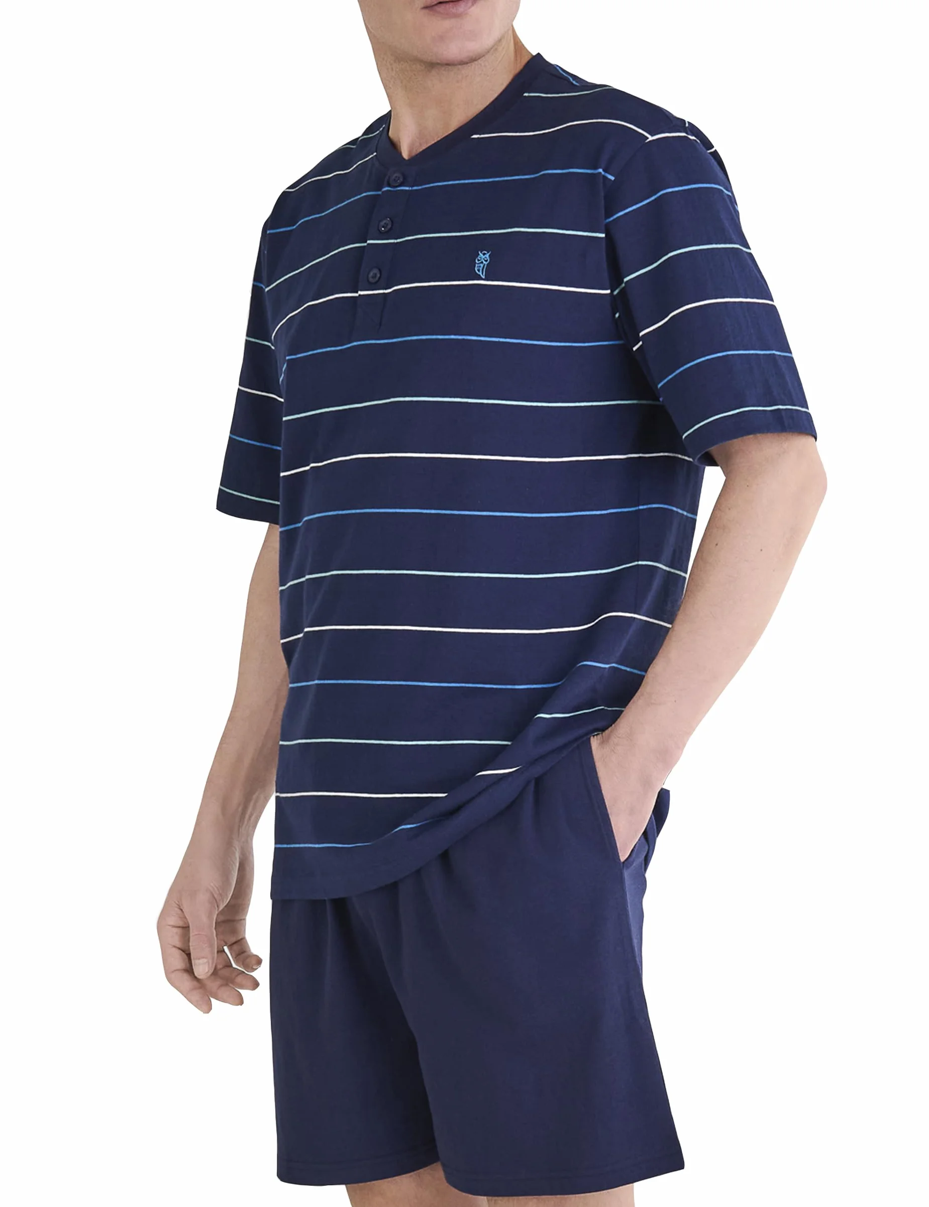 El Búho Nocturno Pijama Hombre Verano Manga Corta - Algodón 100% o Mezcla - Tela Chaqueta Abierto Botones Judo o Punto Fresquito - Ropa Dormir Corto Rayas Bolsillos
