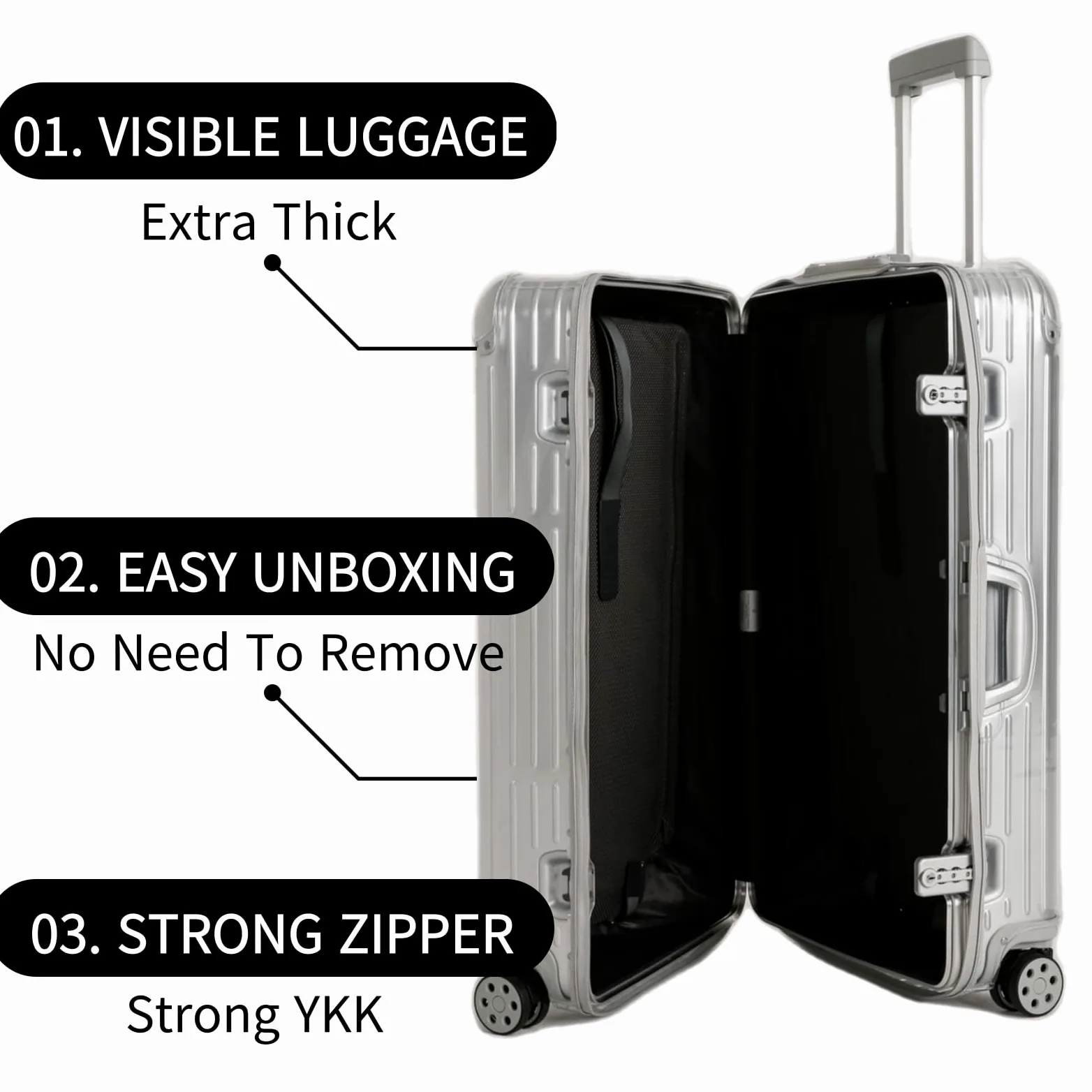 Funda de equipaje transparente de ajuste personalizado para todos los modelos RIMOWA, duradera, con cremallera y fácil de limpiar, Claro, 63, Rounge - Funda transparente para Rimowa