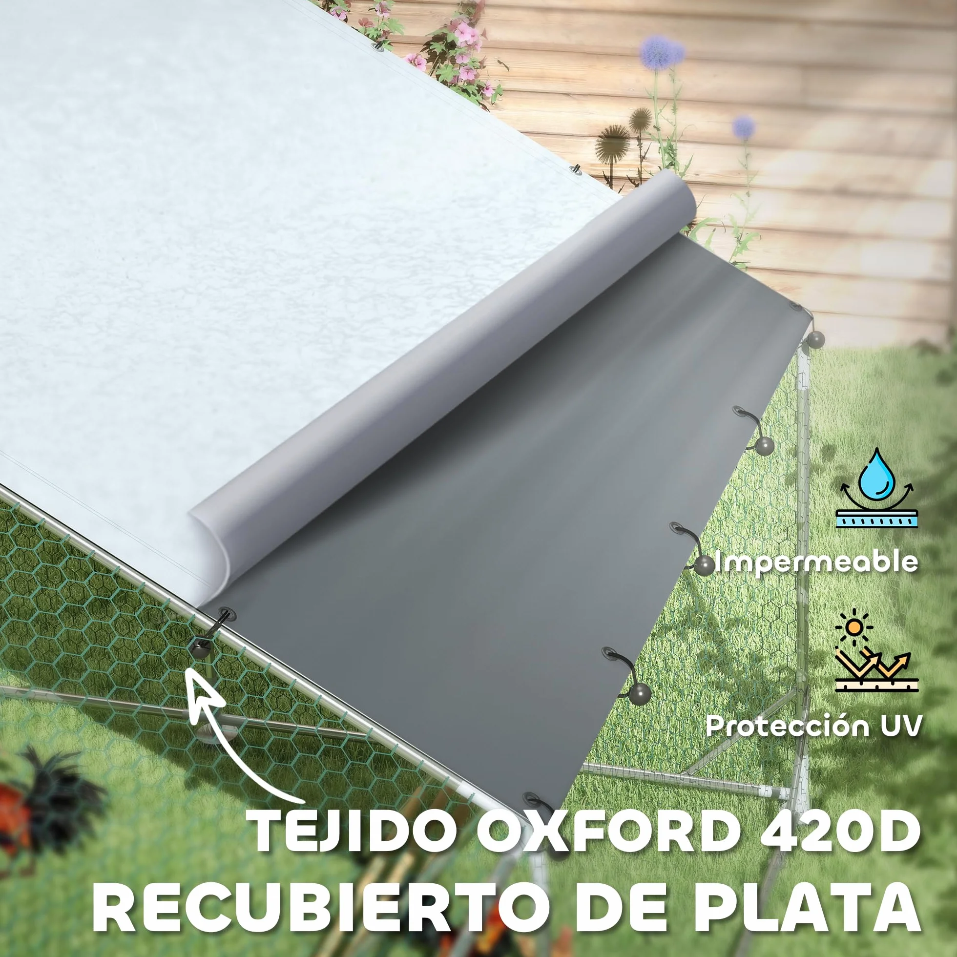 PawHut Gallinero Exterior 18 m² 3x6x1,95 m Acero Galvanizado para 18-24 Gallinas Impermeable Anti-UV