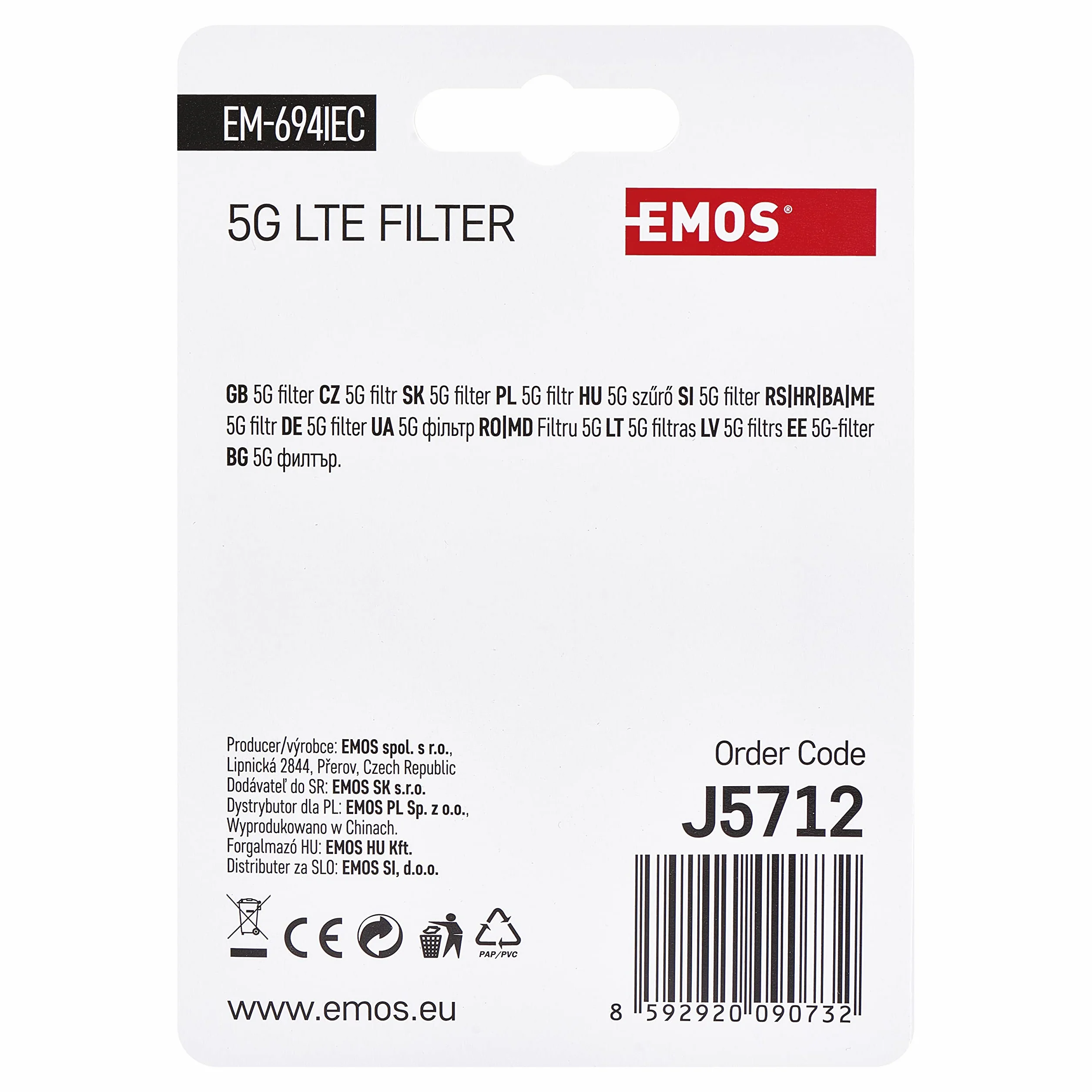 EMOS Filtro de Bloqueo LTE/4G/5G, 694 MHz, 1,6 x 6,8 cm, Conector coaxial, Plateado