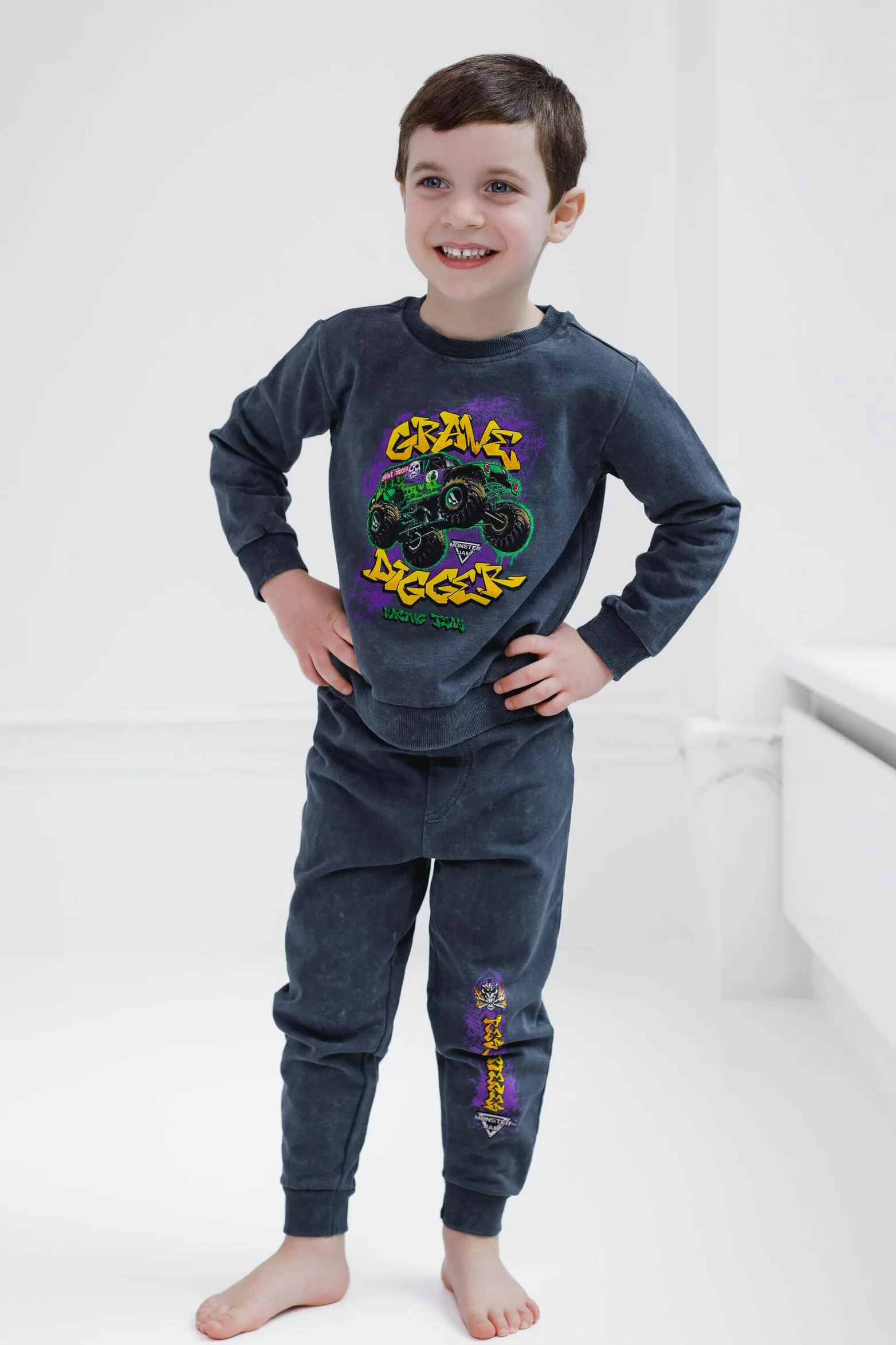 Monster Jam Sudadera de forro polar y pantalones de chándal, conjunto de ropa para niños pequeños a niños grandes, Grab Digger