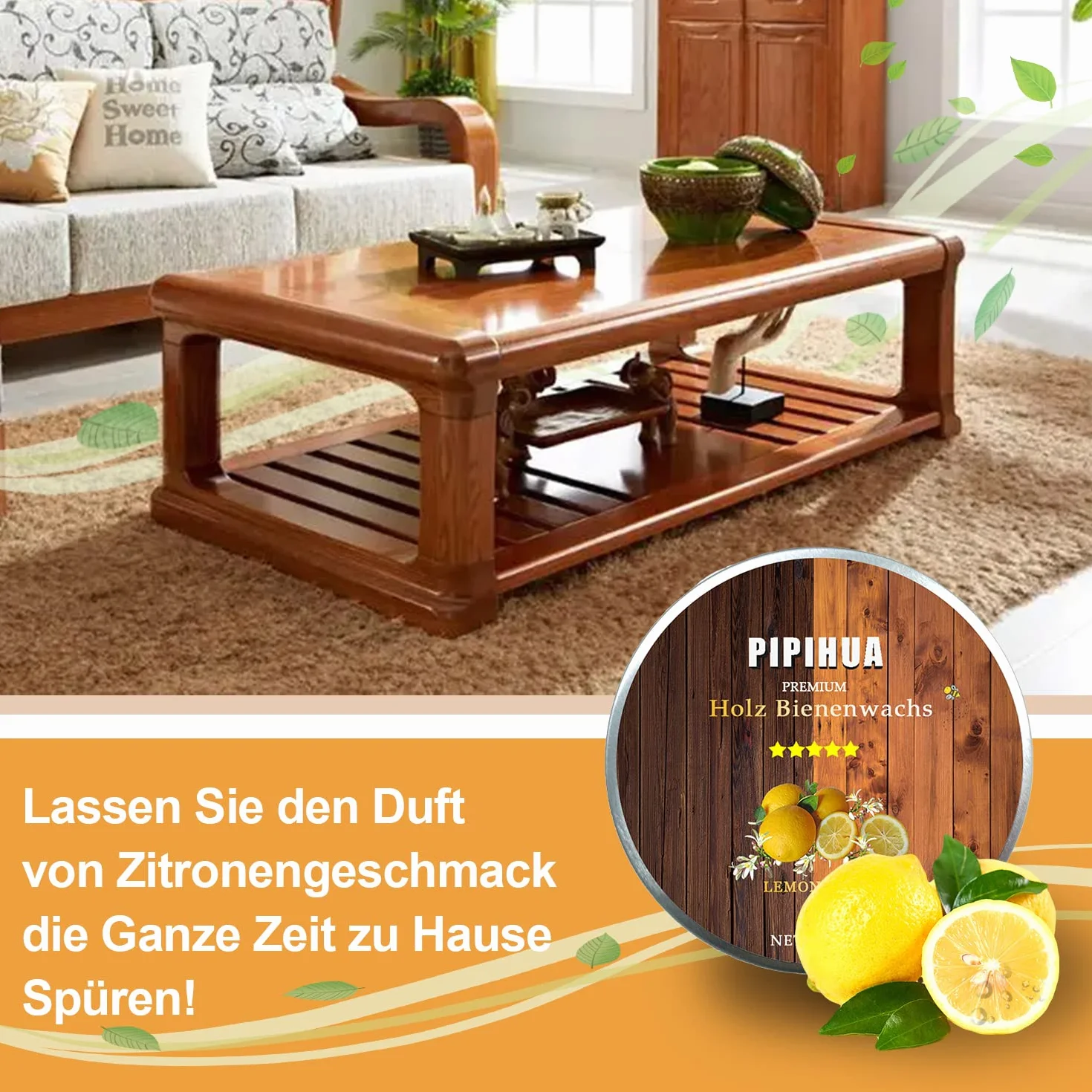 PIPIHUA Cera de Abeja Natural para Cuidado de la Madera Impermeable Muebles Limón