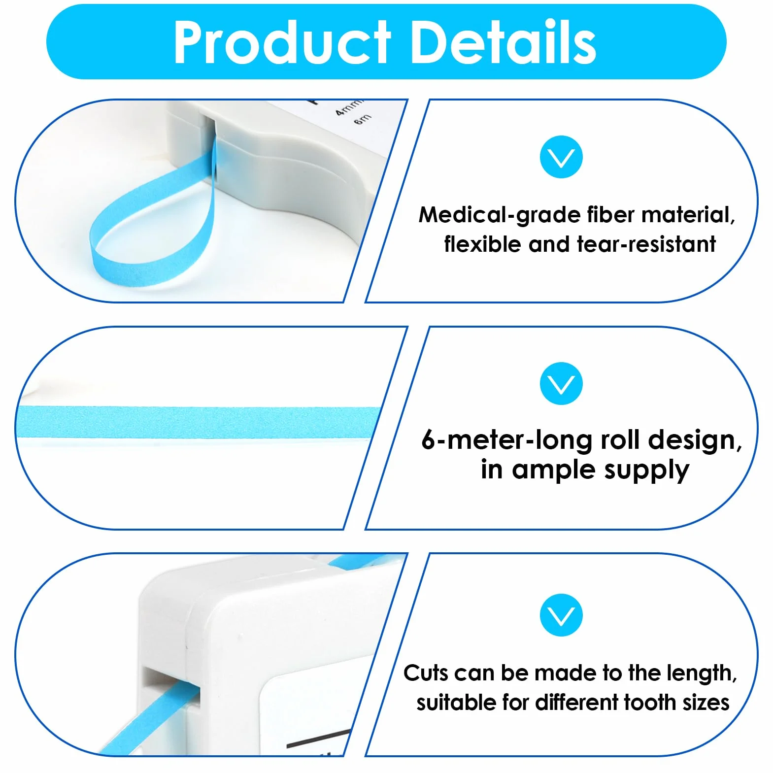 Papel Lija Dental Bandas Abrasivas 6m/Rollo Tamaño Fino 4mm Ancho Herramienta de Lijado Interdental