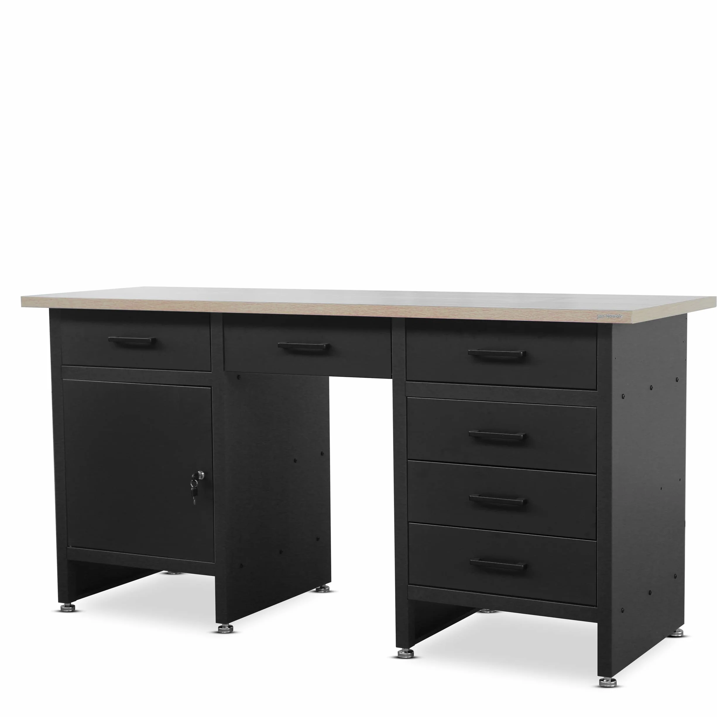 Banco de Trabajo con Encimera Mesa de Trabajo 6 Cajones MDF 500 kg Metal 170x60x85 cm Negro