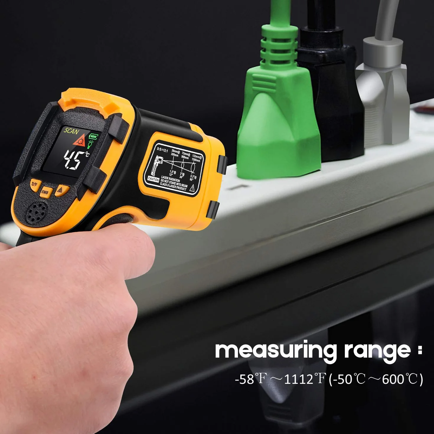 SOVARCATE Termómetro Infrarrojo Pistola Temperatura Láser Digital Sin Contacto -58~1112 ℉ -50~600 ℃ Emisividad Ajustable