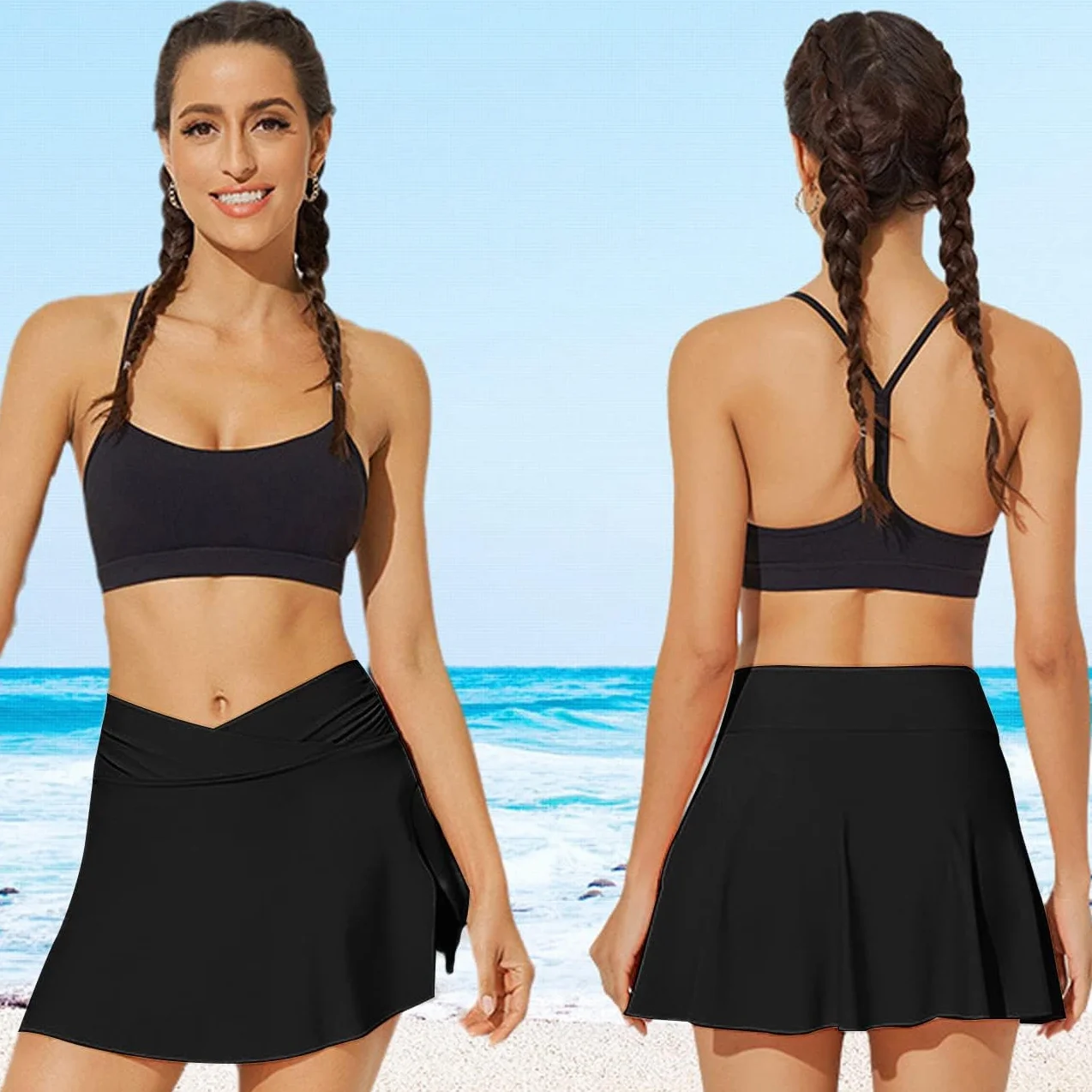 Bañadores Mujer Natacion Traje de Baño Elegante Ruched Falda Corta XL