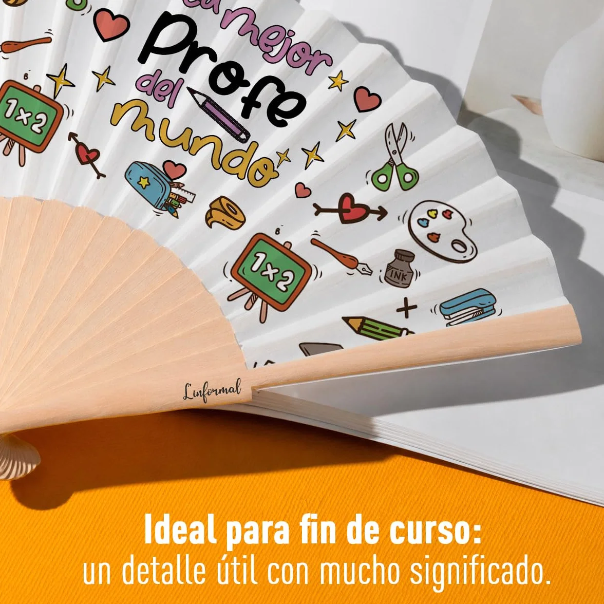 LINFORMAL - Abanicos Originales para Profesora - Hecho en España con Madera y Tela - Regalo Final de Curso - Diseño Elegante y Personalizado en Castellano o Catalán