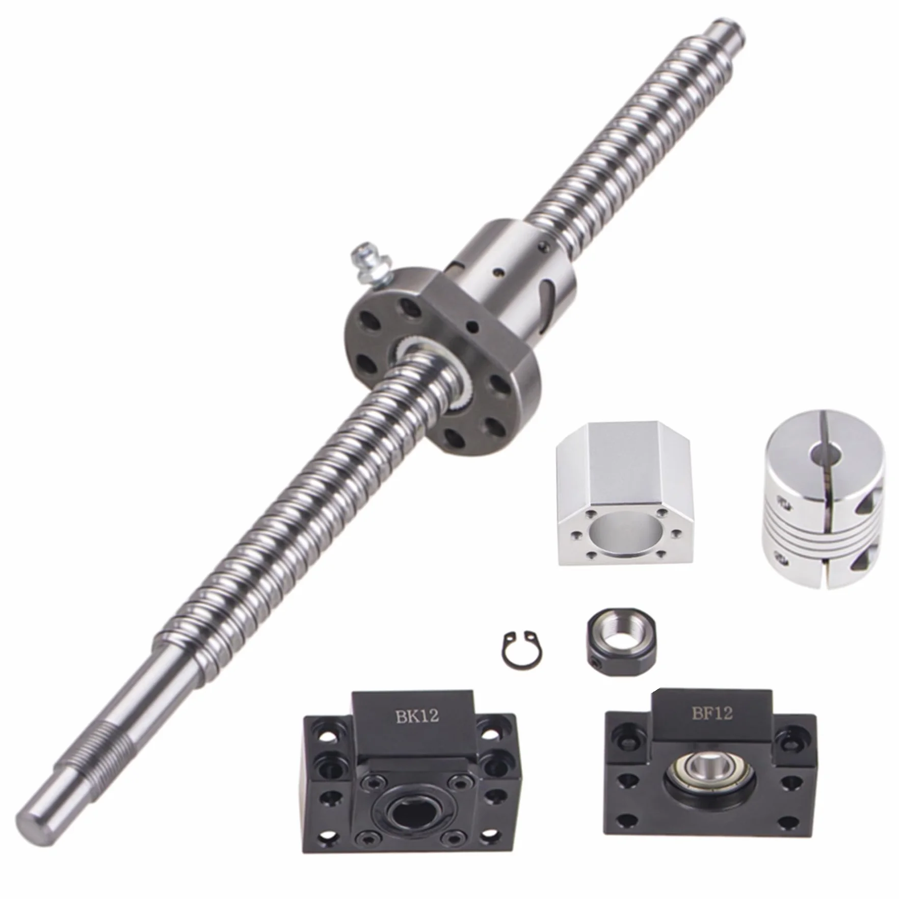 SFU1605 Husillo de bolas de 700 mm acero inoxidable con soporte BK12/BF12 tuerca DSG16H juego embrague CNC