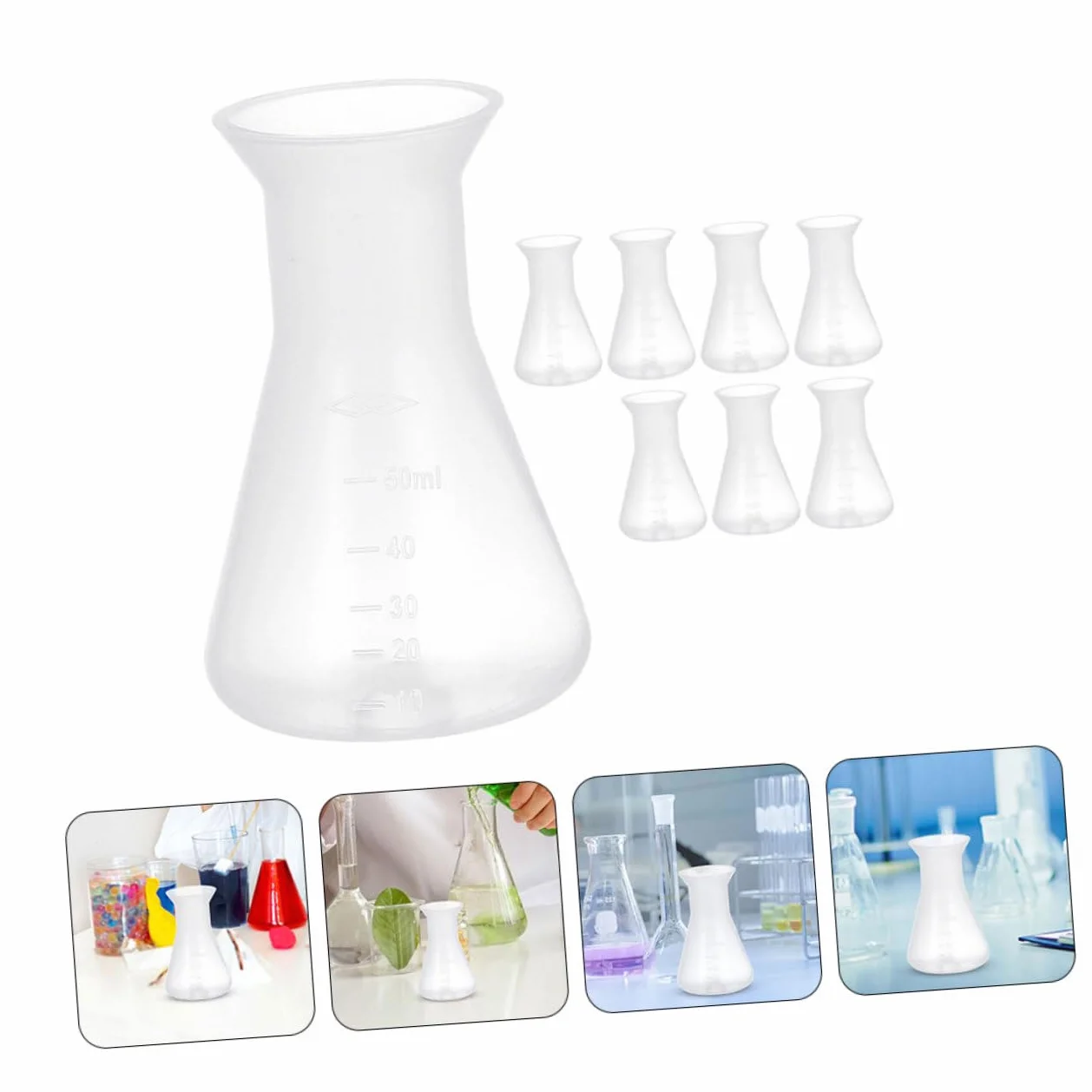 Juego De Matraces Erlenmeyer De Plástico 50Ml 8 Piezas Para Laboratorio