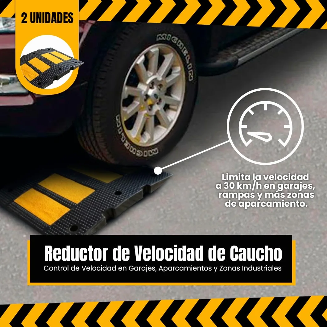 Pack de 2 Reductores de Velocidad de Caucho 5×60×50 cm Antideslizantes para Aparcamientos