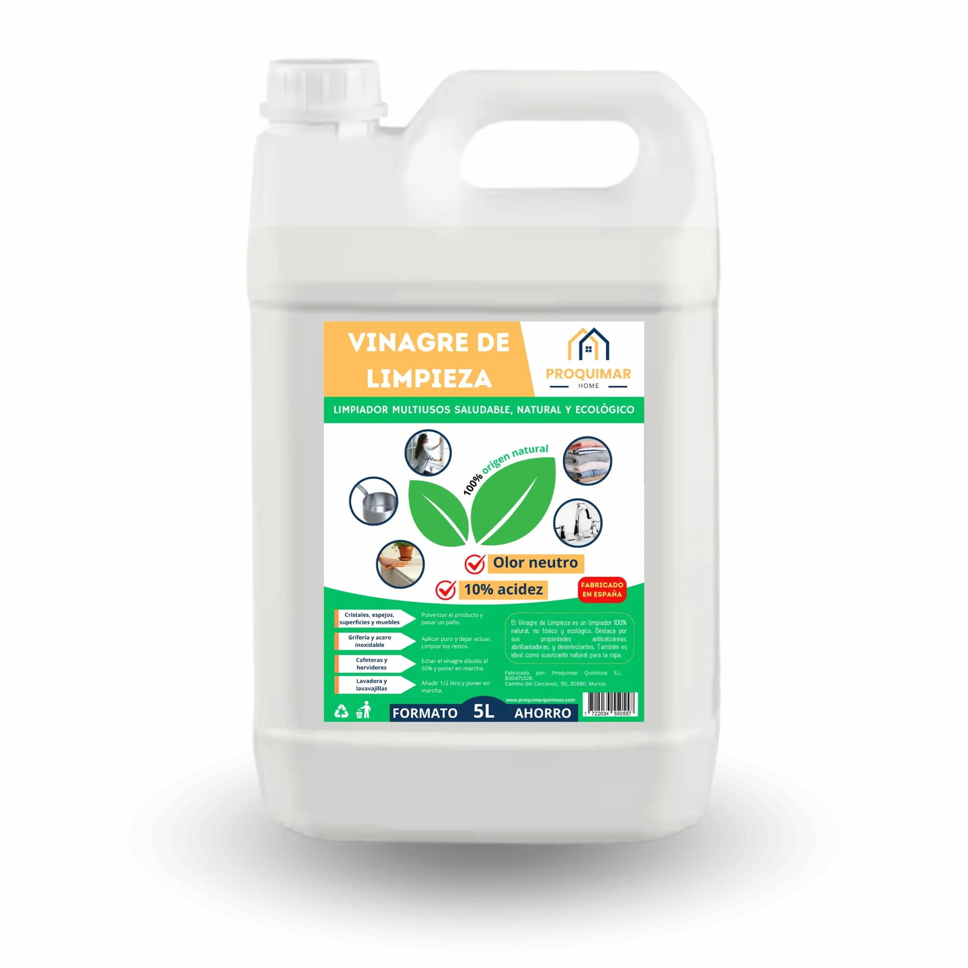 Vinagre de Limpieza 10º Limpiador Natural Multiusos Desengrasante Desinfectante Ecológico